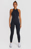 Zip Up Racer Back Scrunch Jumpsuit - Black