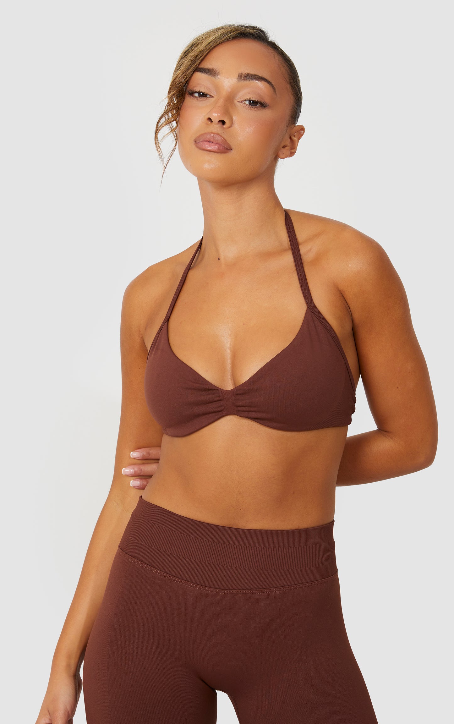 Elevate Halter Neck Strappy Bra - Brown