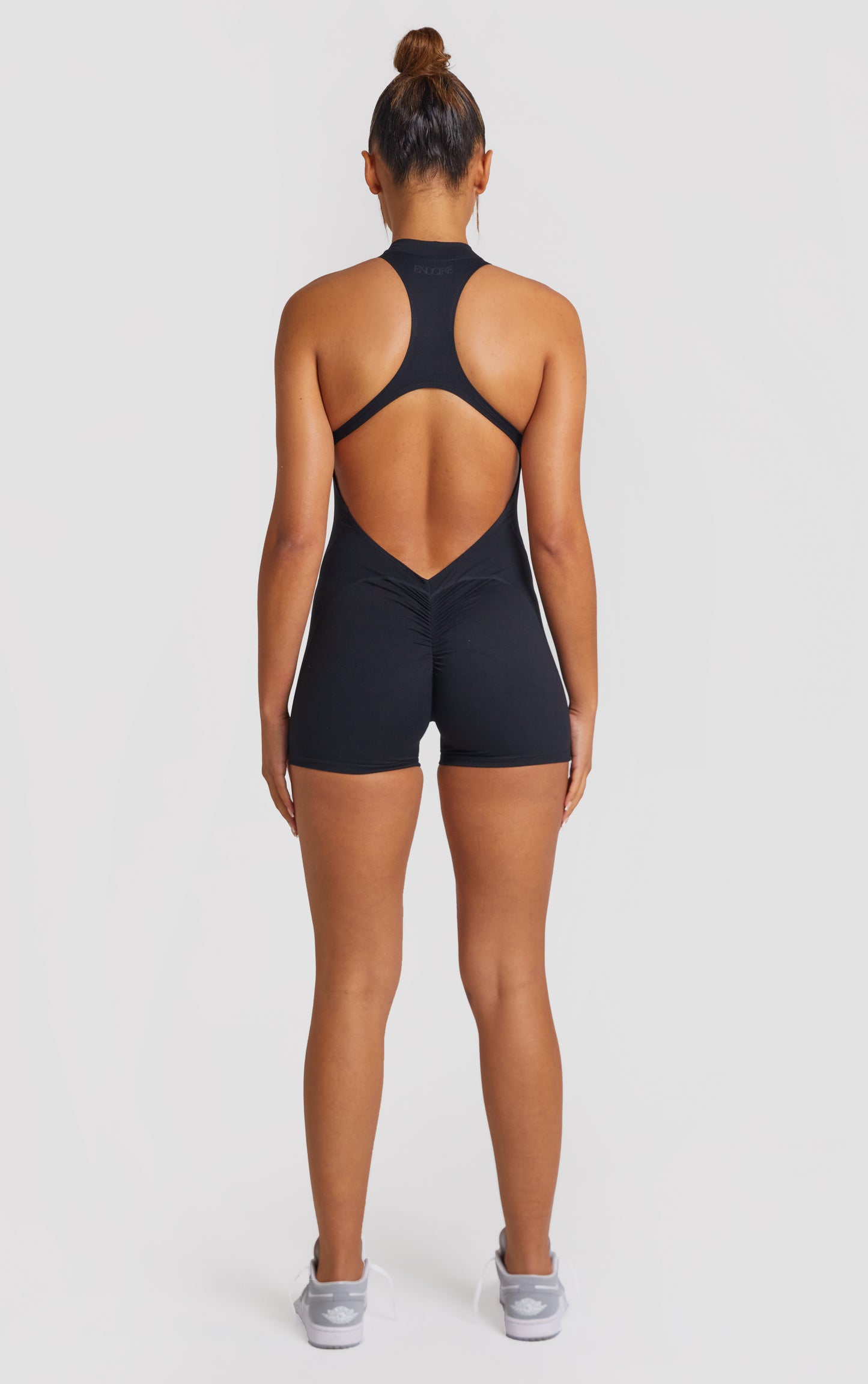 Zip Up Racer Back Scrunch Unitard - Black