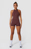 Zip Up Racer Back Scrunch Unitard - Brown