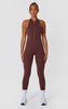 Zip Up Racer Back Scrunch Jumpsuit - Brown