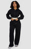 Layered Wide Leg Jogger and Zip Through Cropped Hoodie - Black