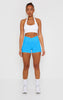 Statement Cross Waist Band Scrunch Shorts - Blue