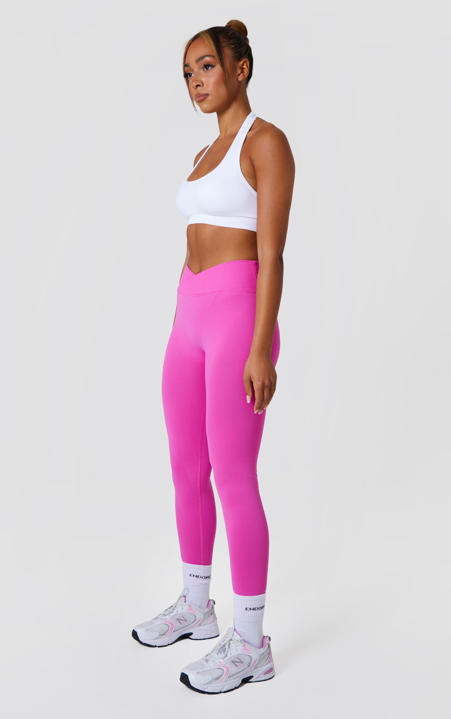 Cross Waist Band Scrunch Leggings - Pink