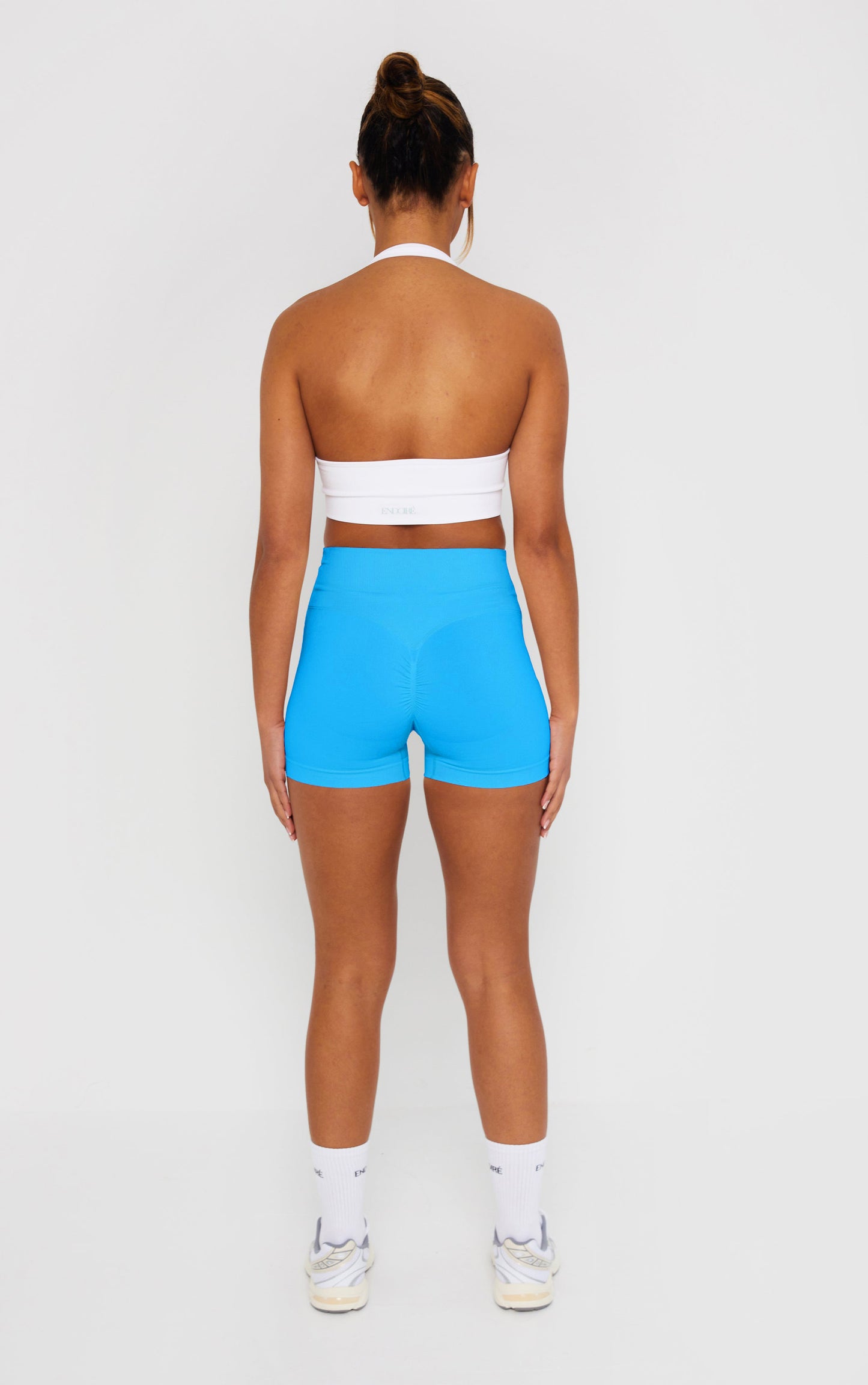 Statement Cross Waist Band Scrunch Shorts - Blue