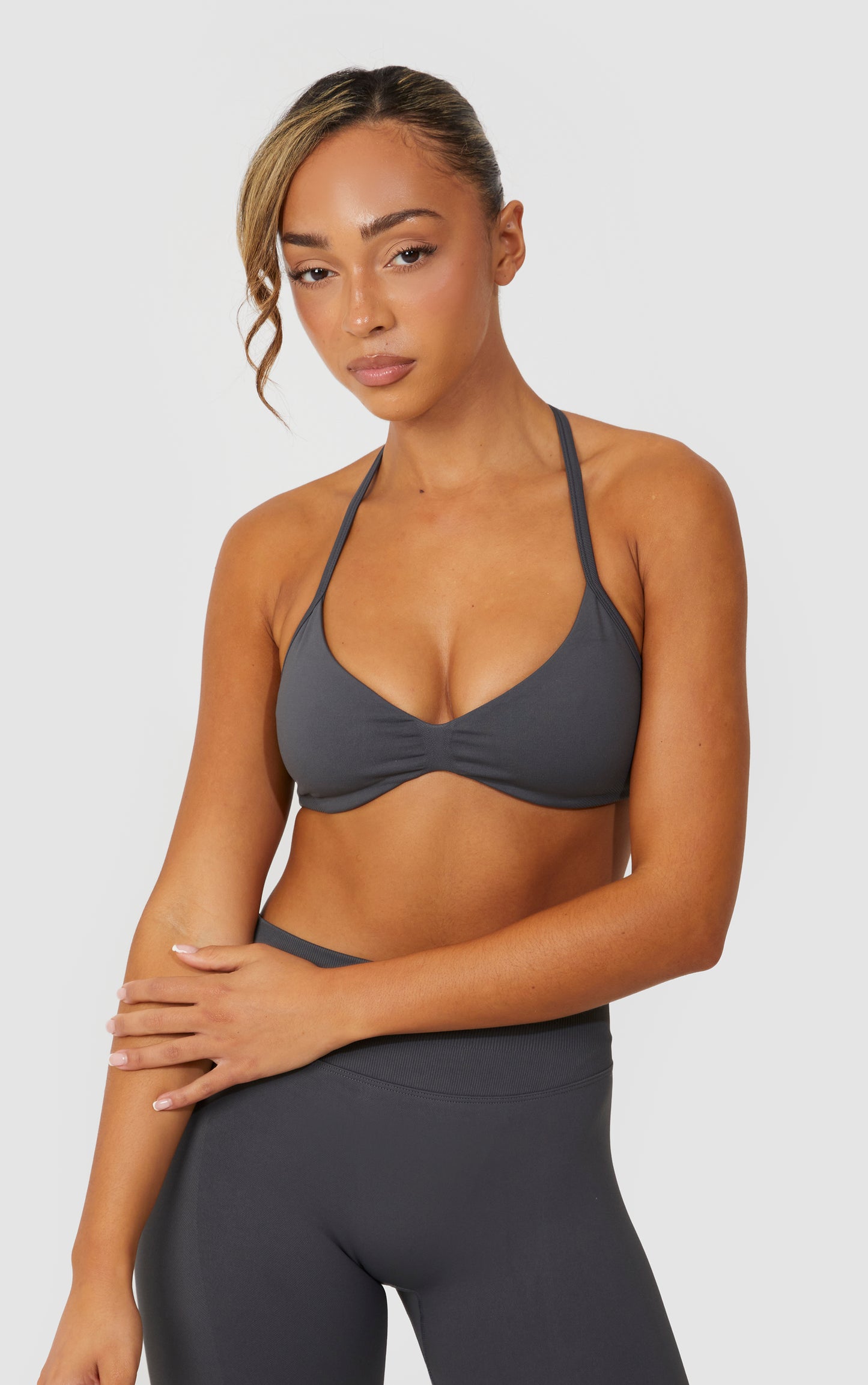 Elevate Halter Neck Strappy Bra - Grey
