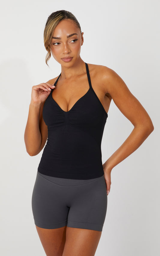 Elevate Strappy Longline Top - Black