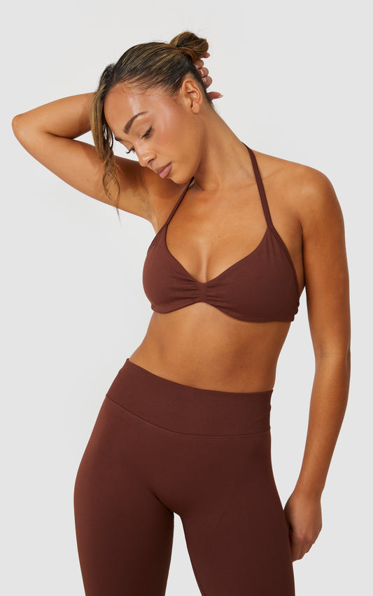 Elevate Halter Neck Strappy Bra - Brown