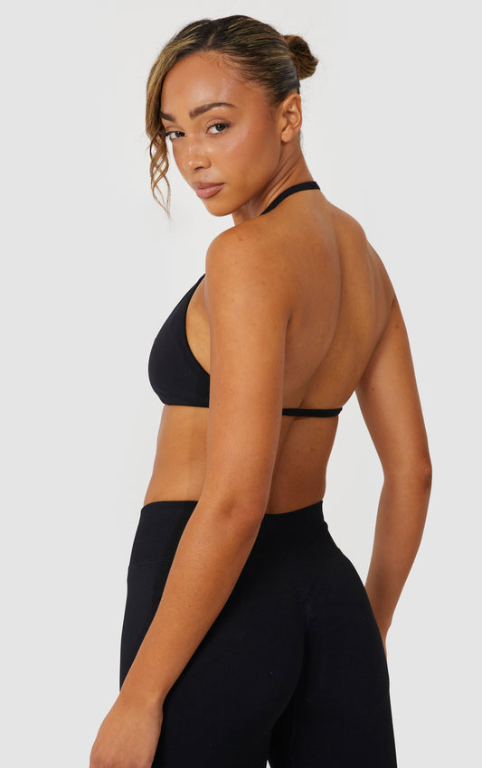 Elevate Halter Neck Strappy Bra - Black