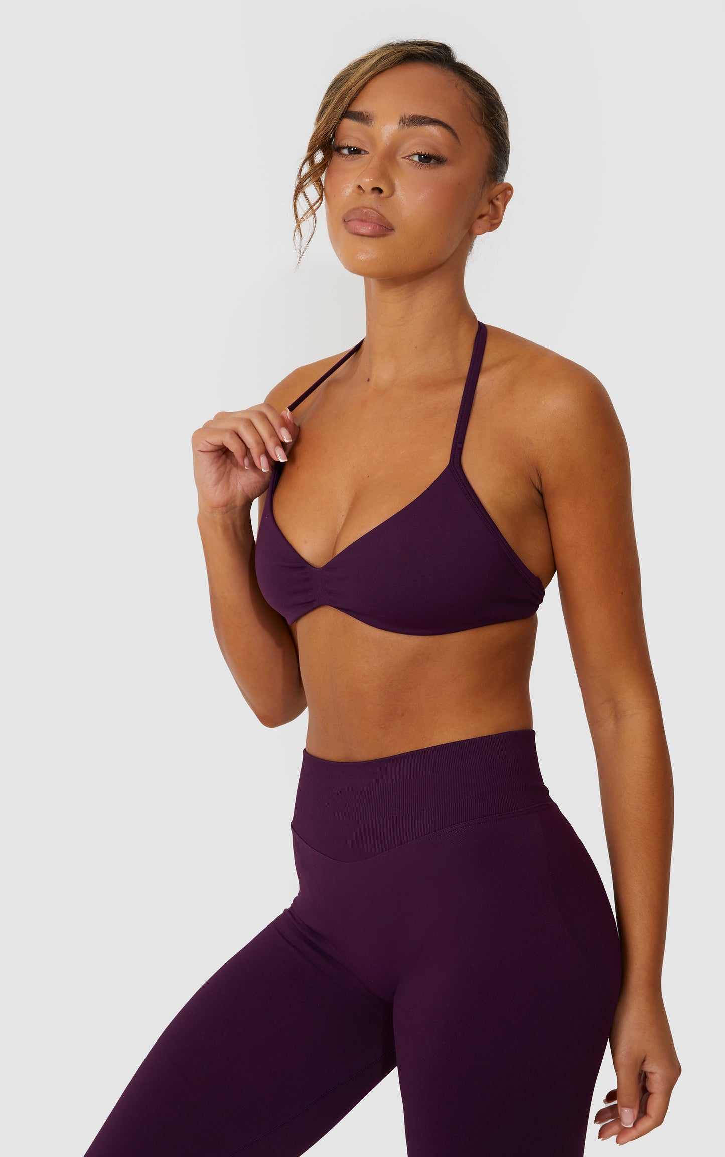 Elevate Halter Neck Strappy Bra - Purple
