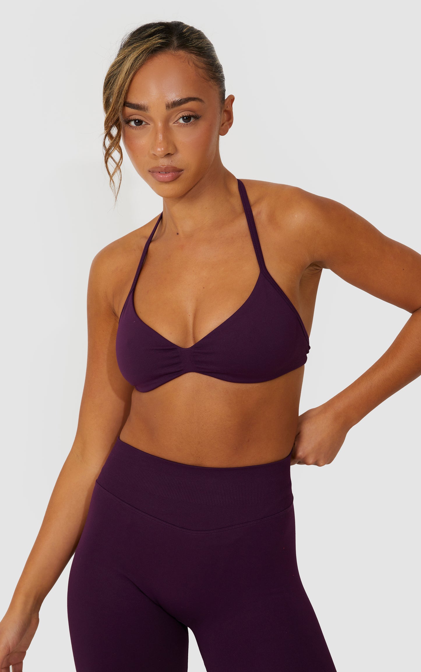 Elevate Halter Neck Strappy Bra - Purple