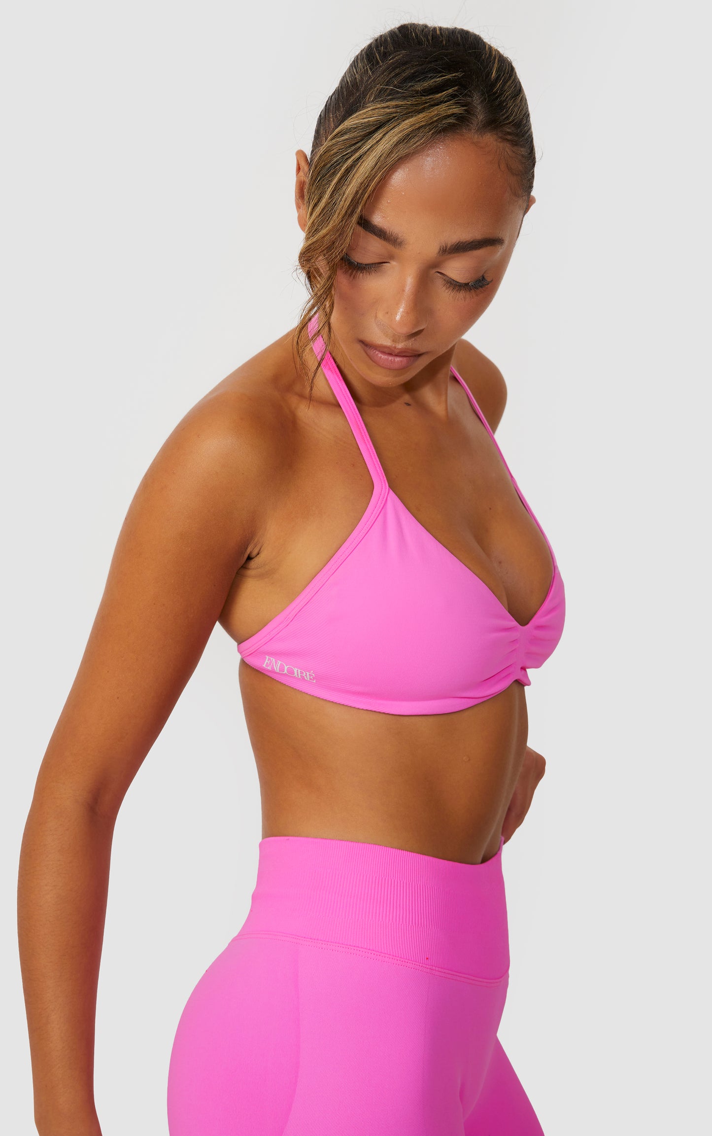 Elevate Halter Neck Strappy Bra - Pink