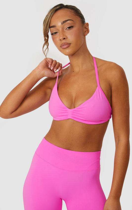 Elevate Halter Neck Strappy Bra - Pink