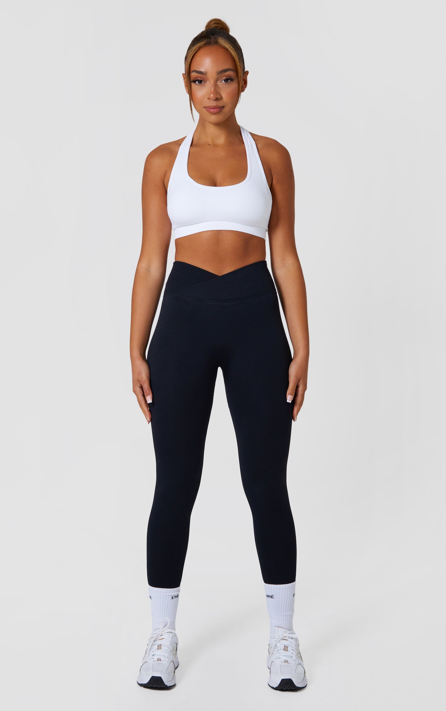 Statement Cross Waist Band Scrunch Leggings - Black