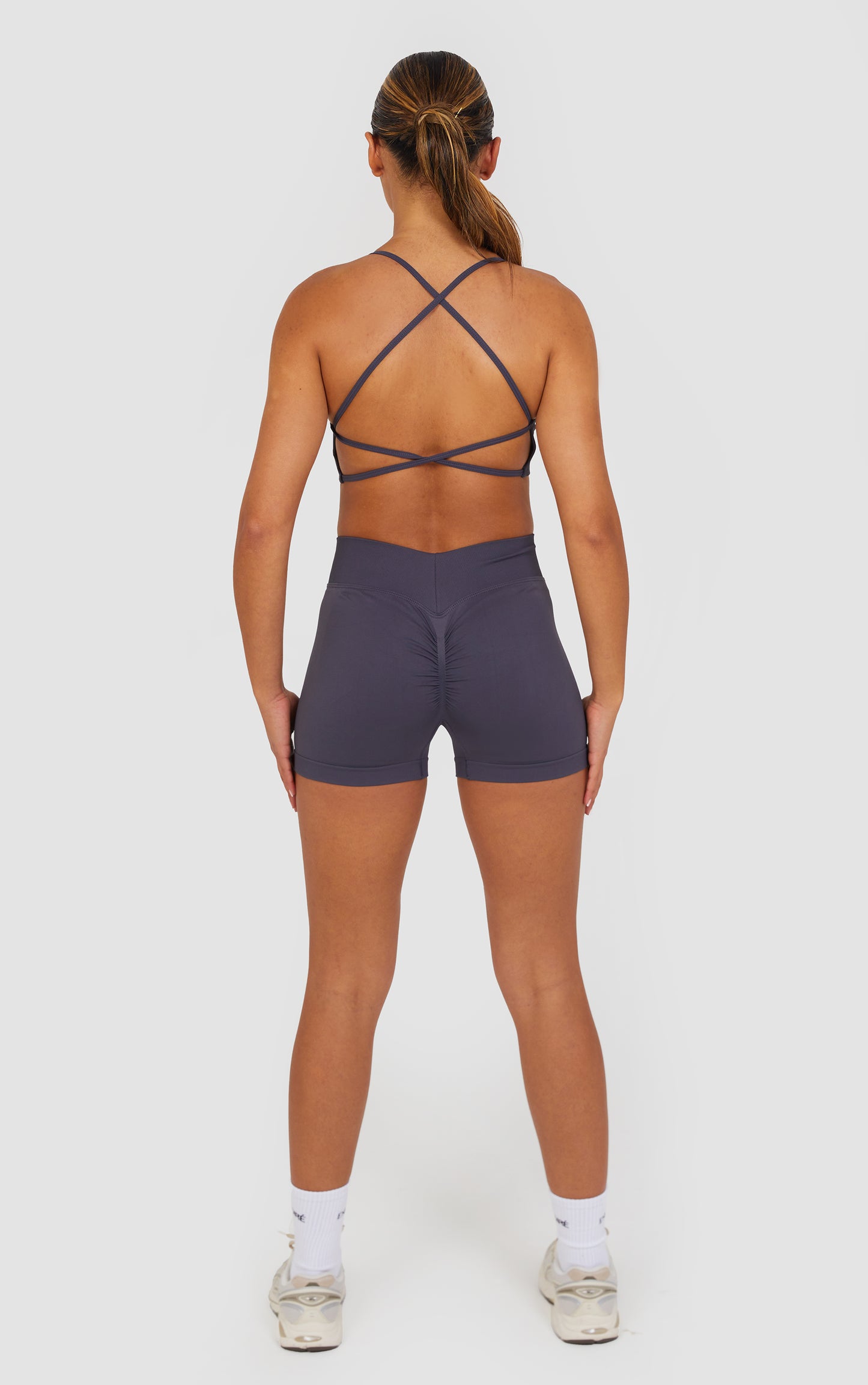 Flex Cross Strap Bra and Shorts Set - Graphite