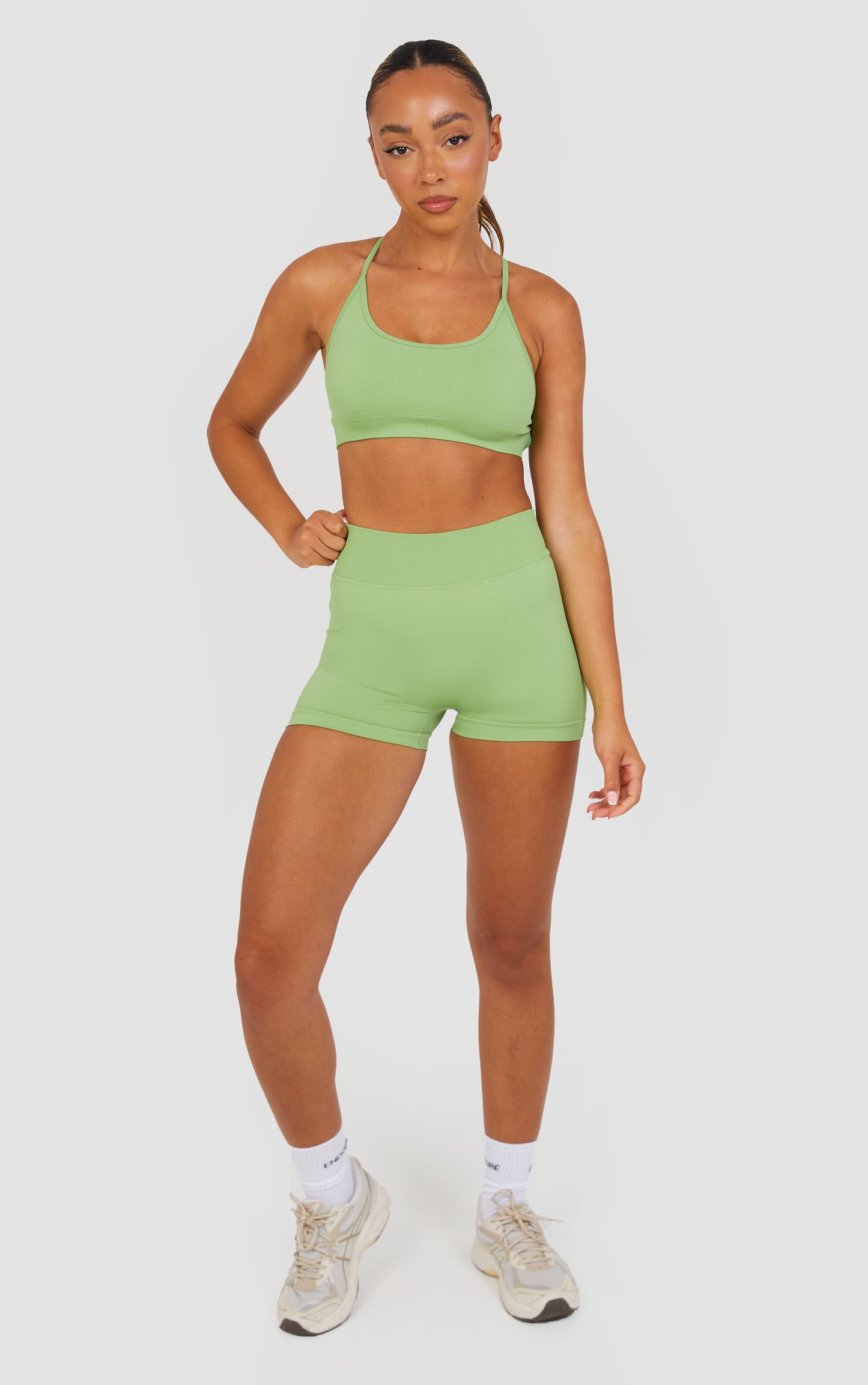 Flex Cross Strap Bra and Shorts Set - Lime Green