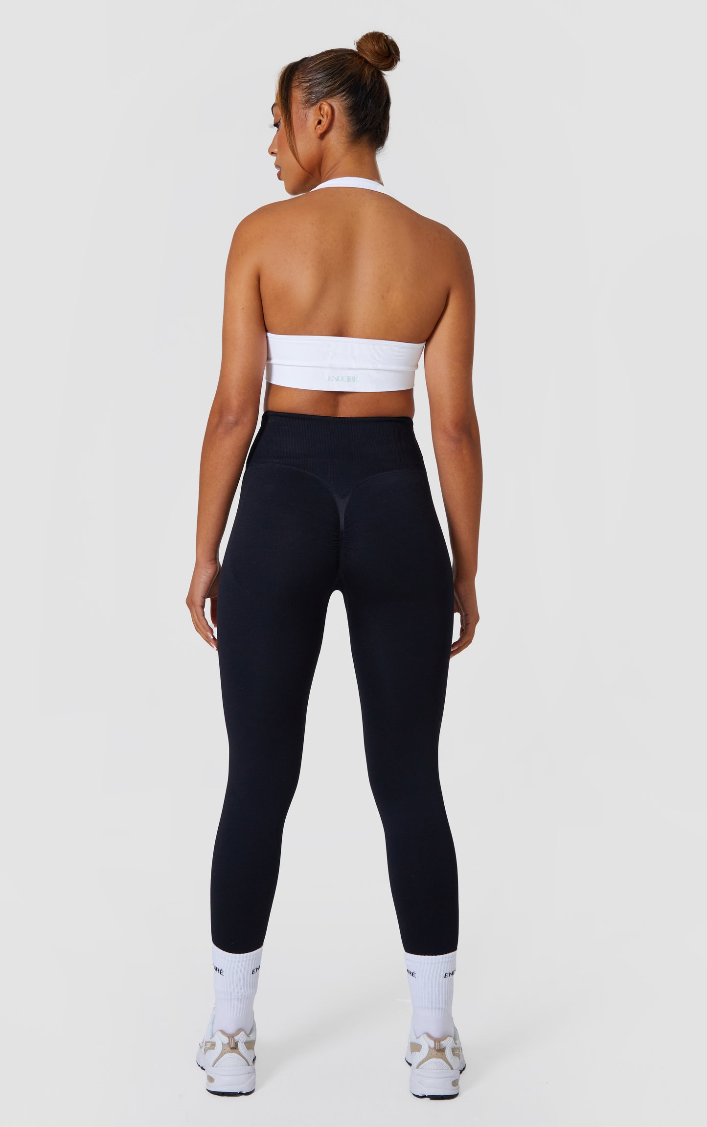 Statement Cross Waist Band Scrunch Leggings - Black