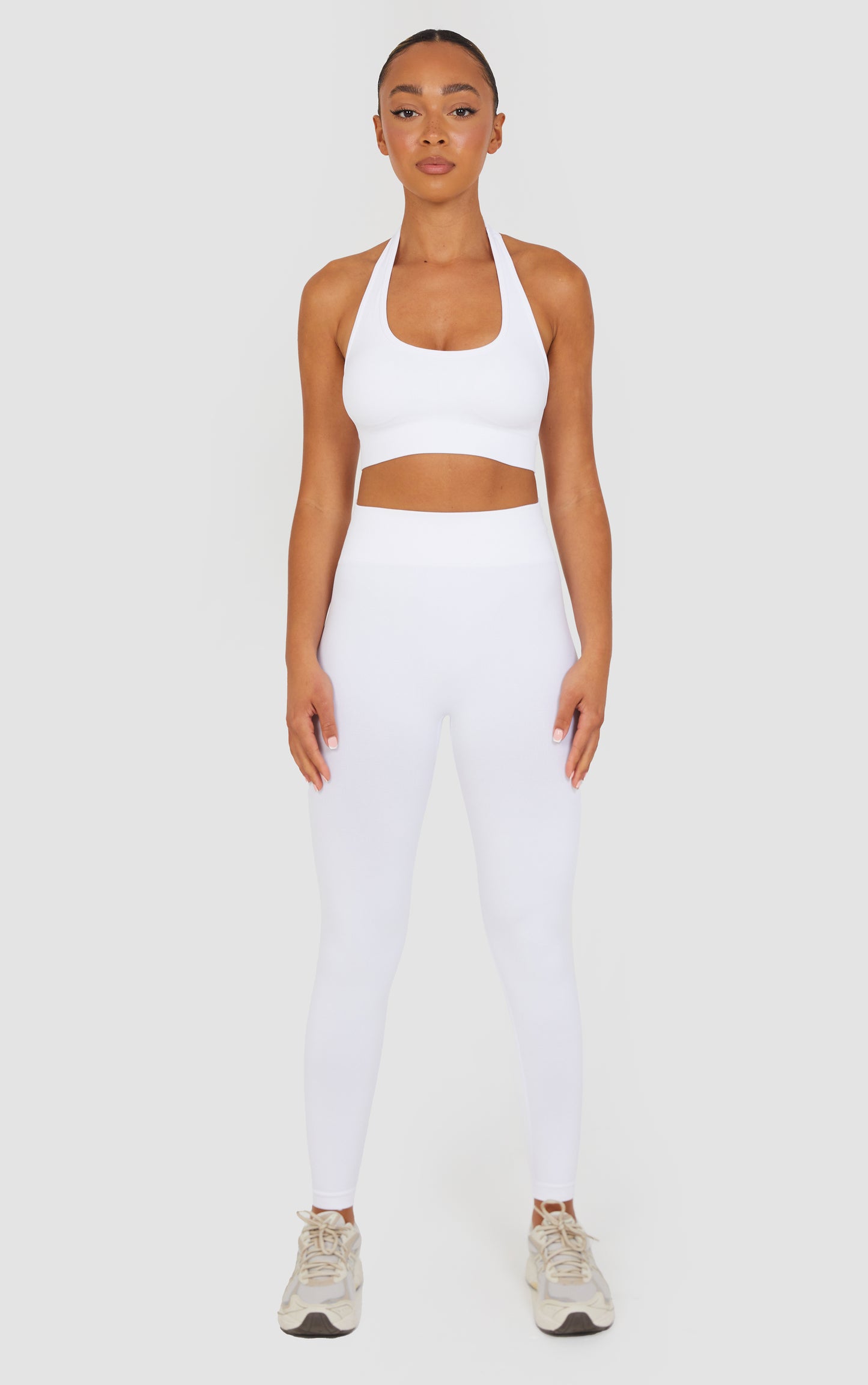 Soft Active Halter Neck Scrunch Leggings Set - White