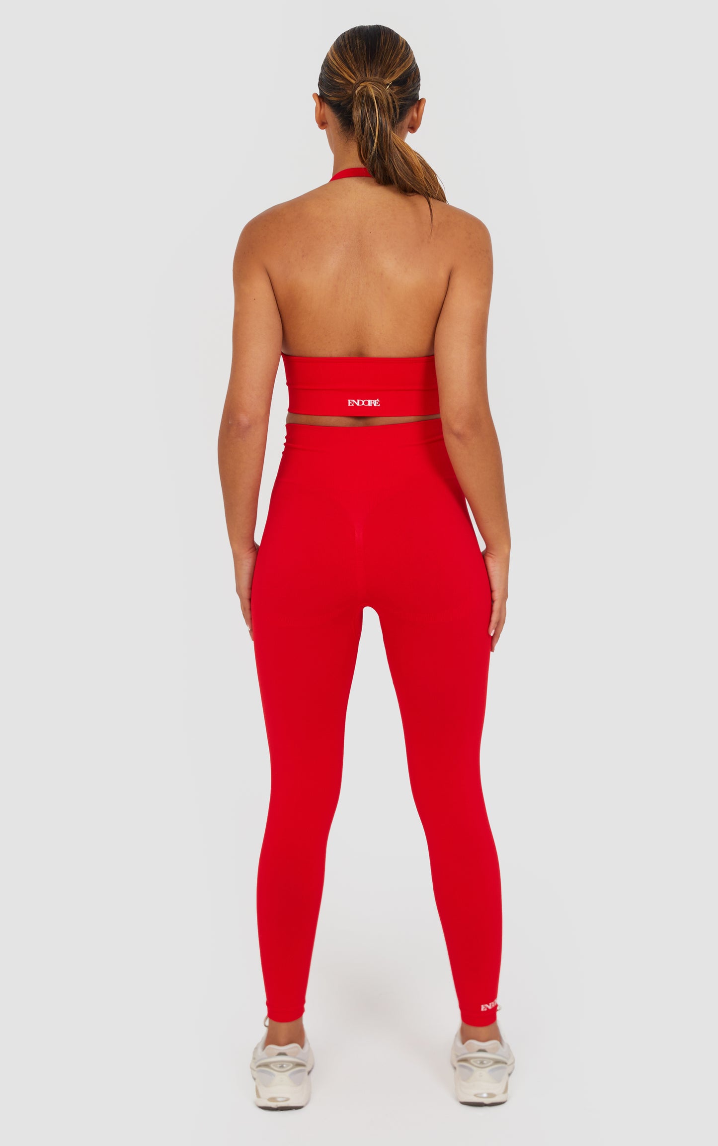 Soft Active Halter Neck Scrunch Leggings Set - Red