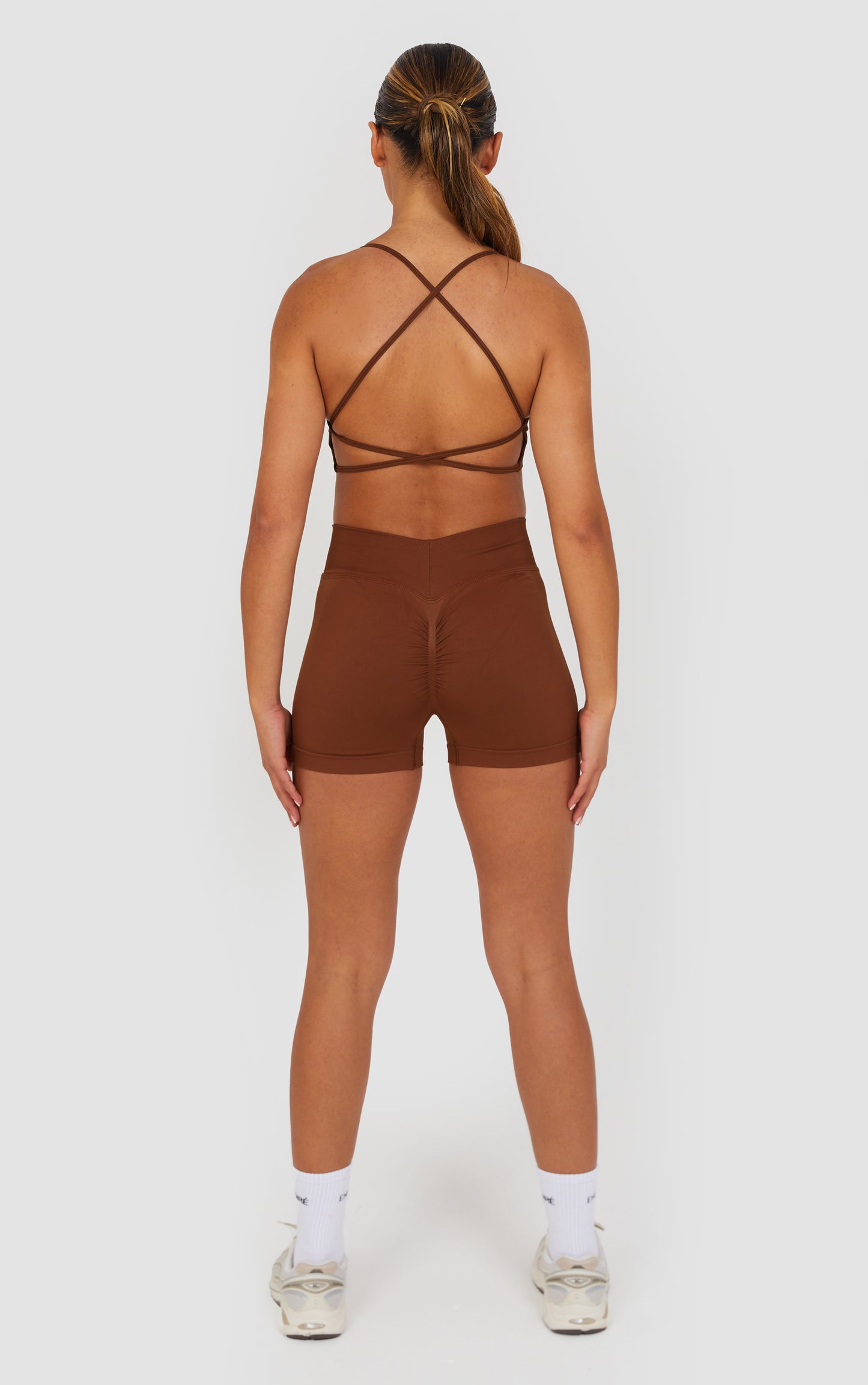 Flex Cross Strap Bra and Shorts Set - Caramel Brown