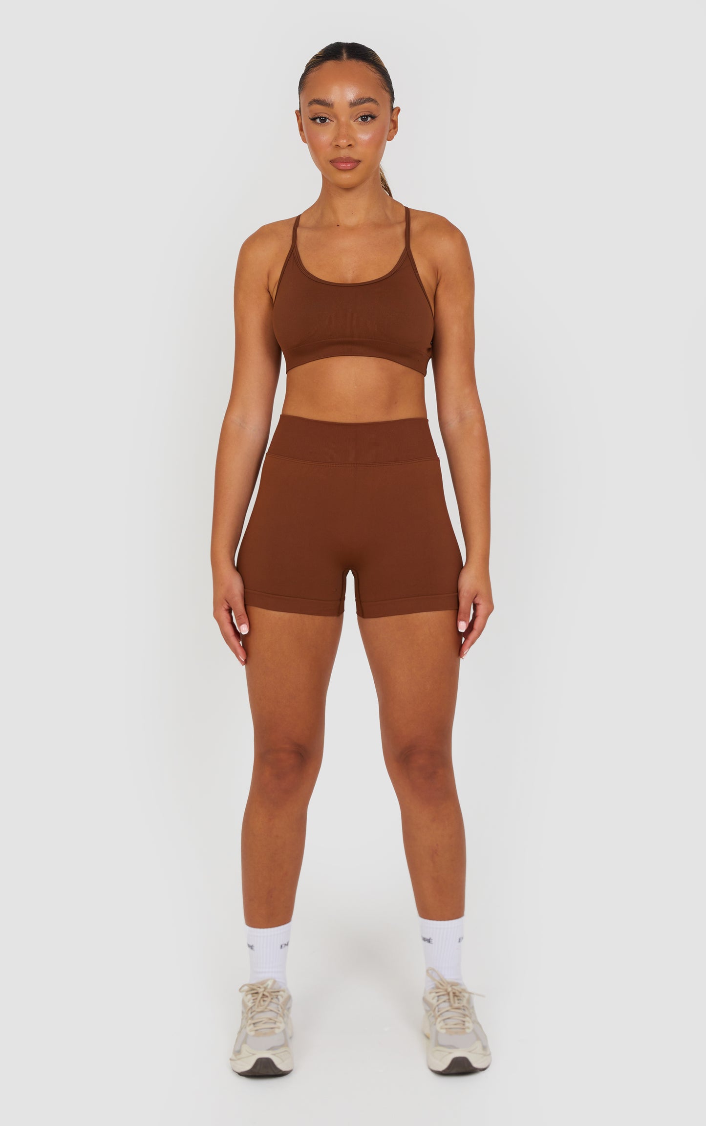 Flex Cross Strap Bra and Shorts Set - Caramel Brown