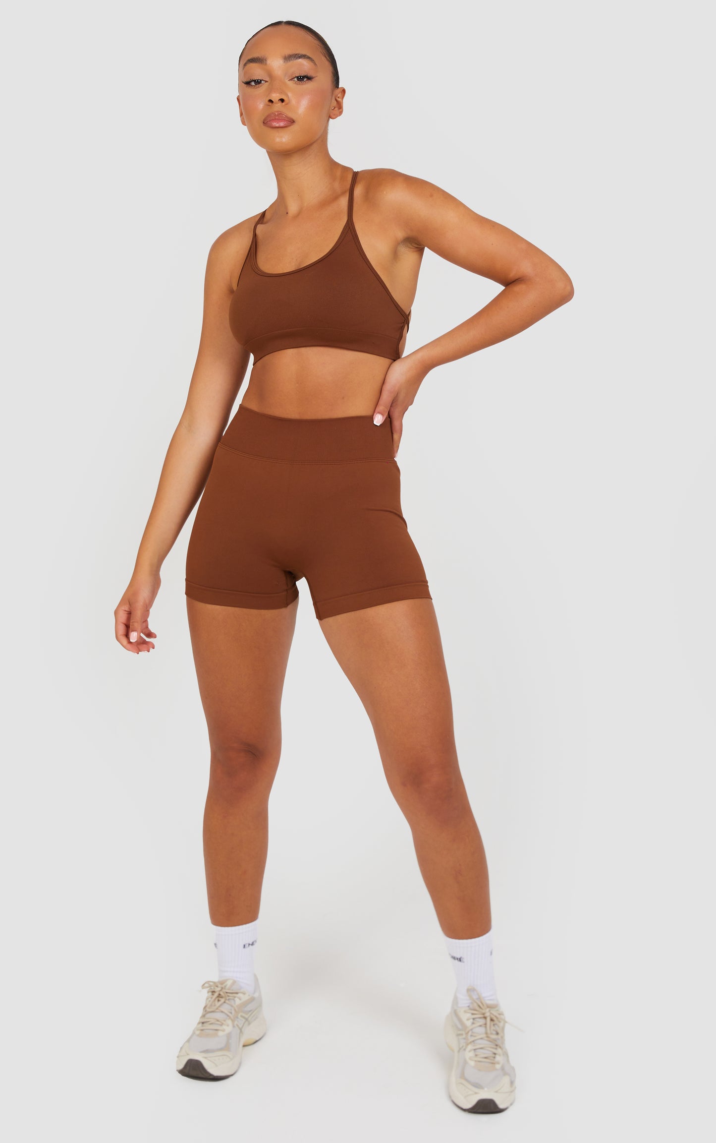 Flex Cross Strap Bra and Shorts Set - Caramel Brown