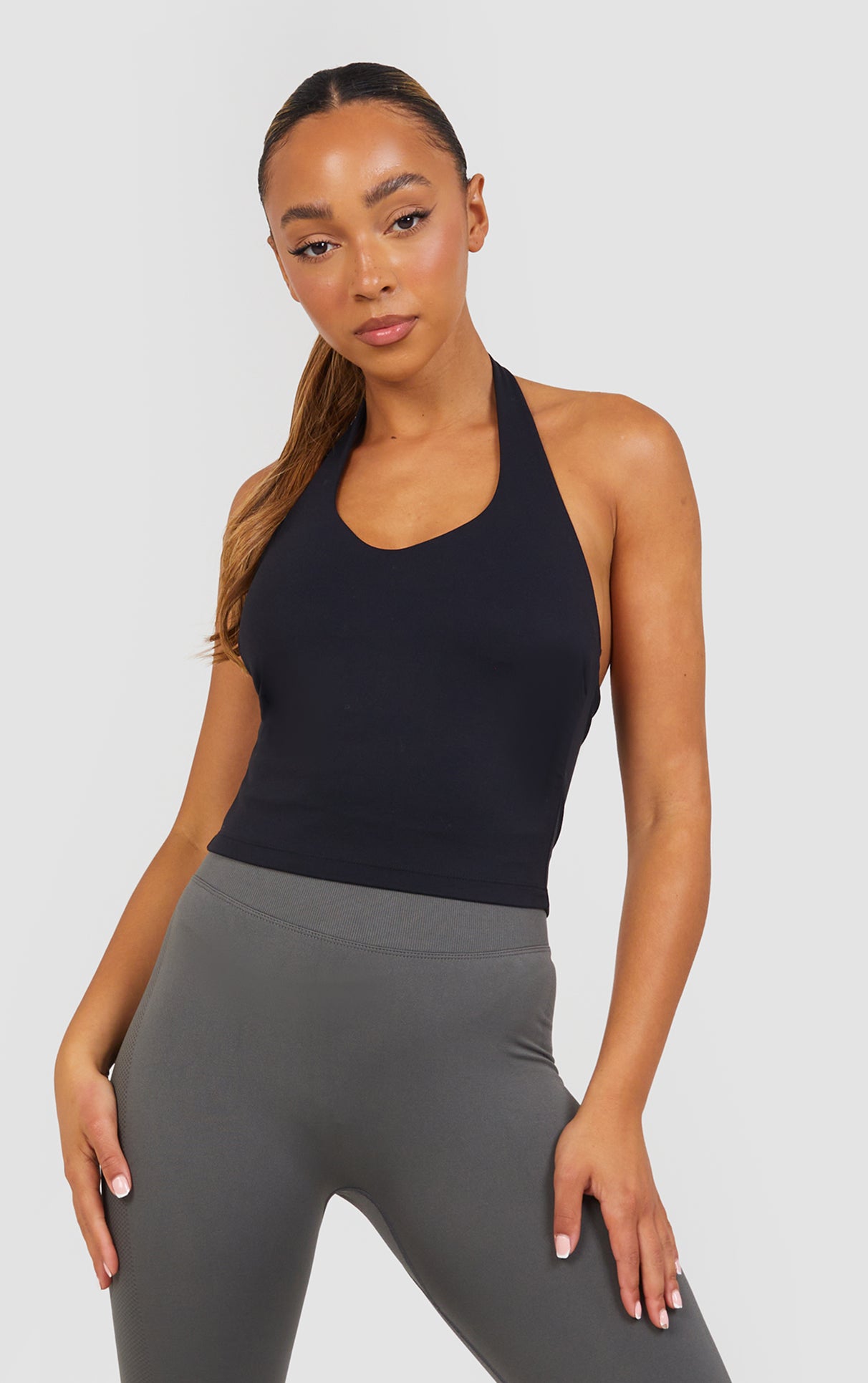 Soft Active Halter Neck Tank Top - Black