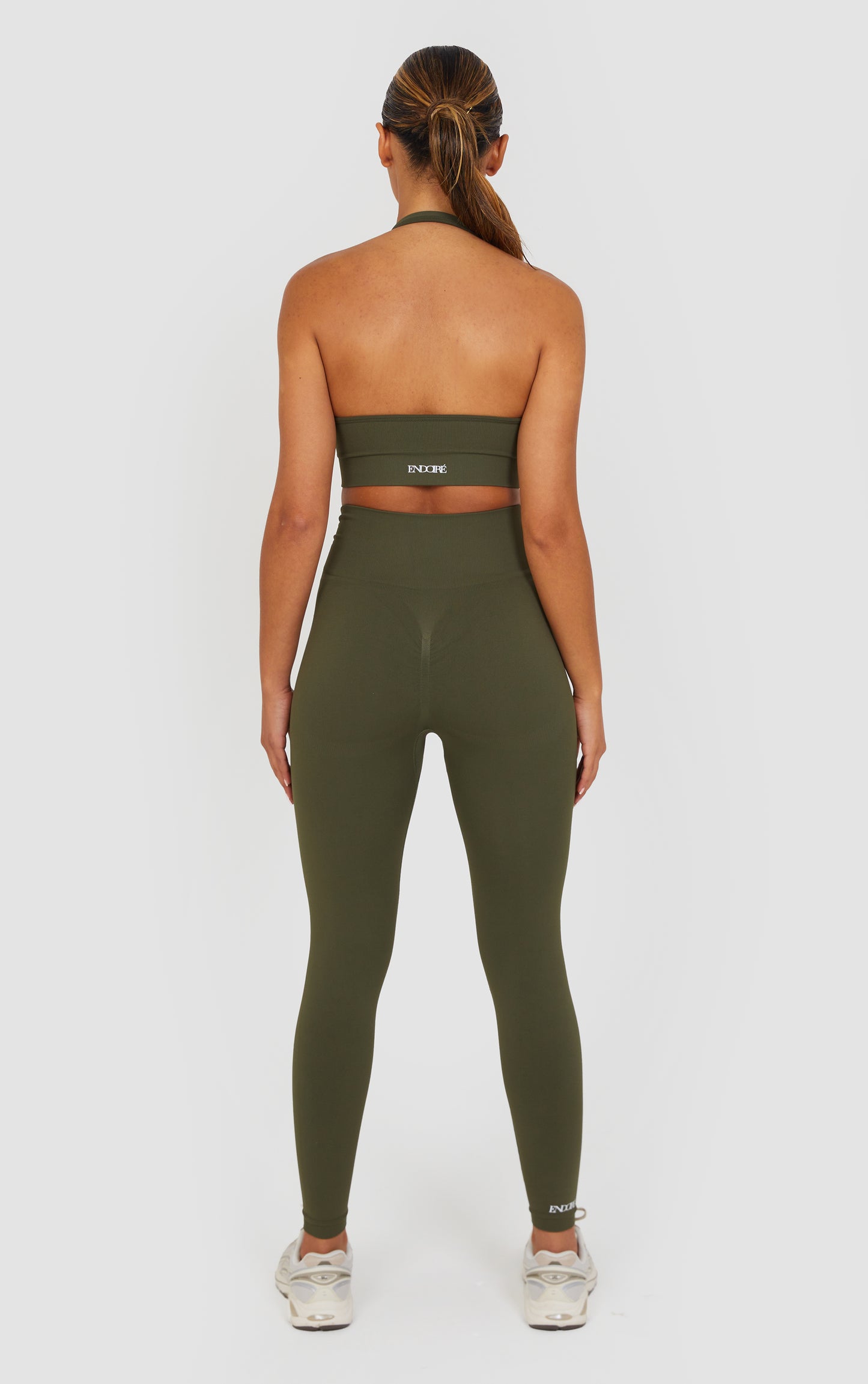 Soft Active Halter Neck Scrunch Leggings Set - Khaki