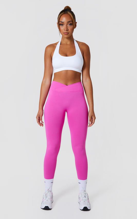 Statement Cross Waist Band Scrunch Leggings - Pink