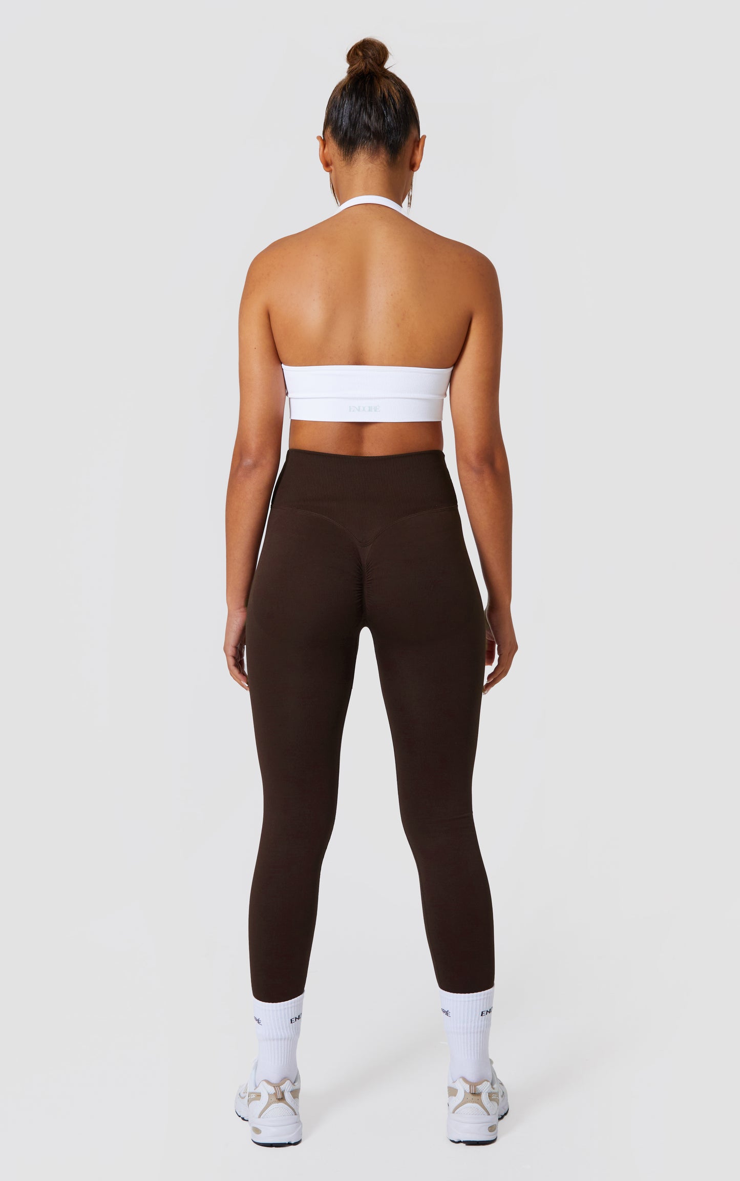 Statement Cross Waist Band Scrunch Leggings - Brown