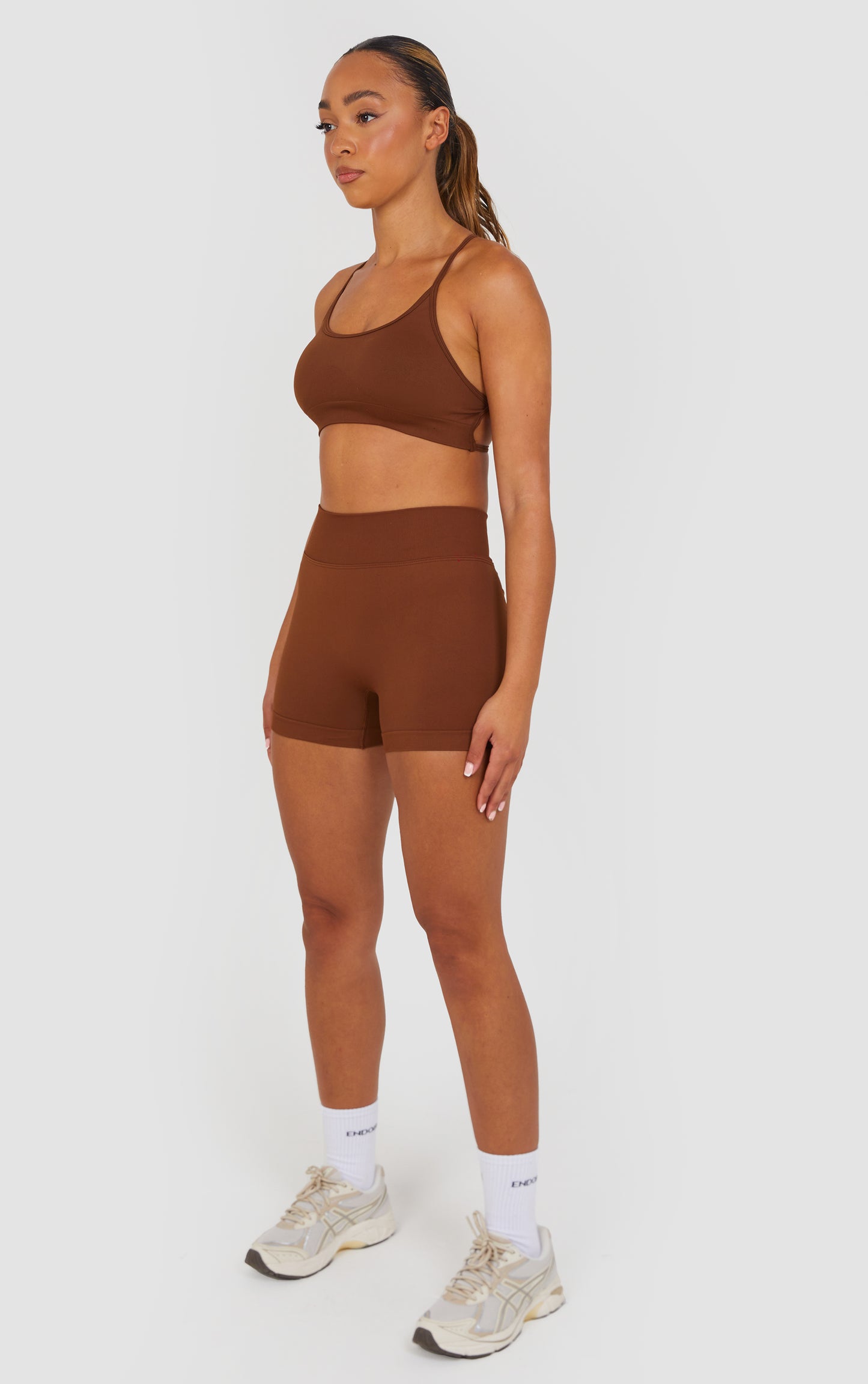 Flex Cross Strap Bra and Shorts Set - Caramel Brown