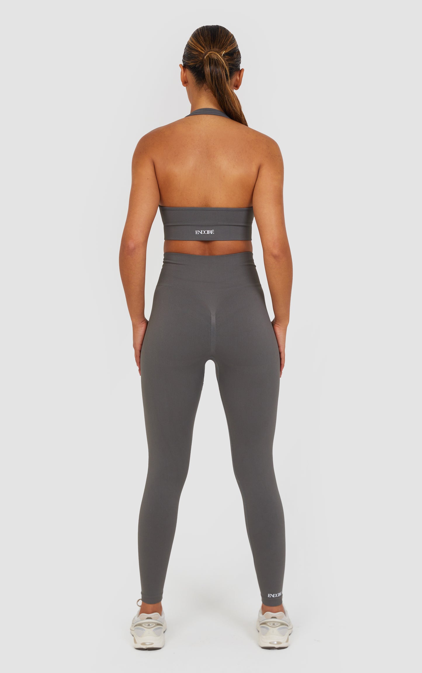 Soft Active Halter Neck Scrunch Leggings Set - Steel Grey