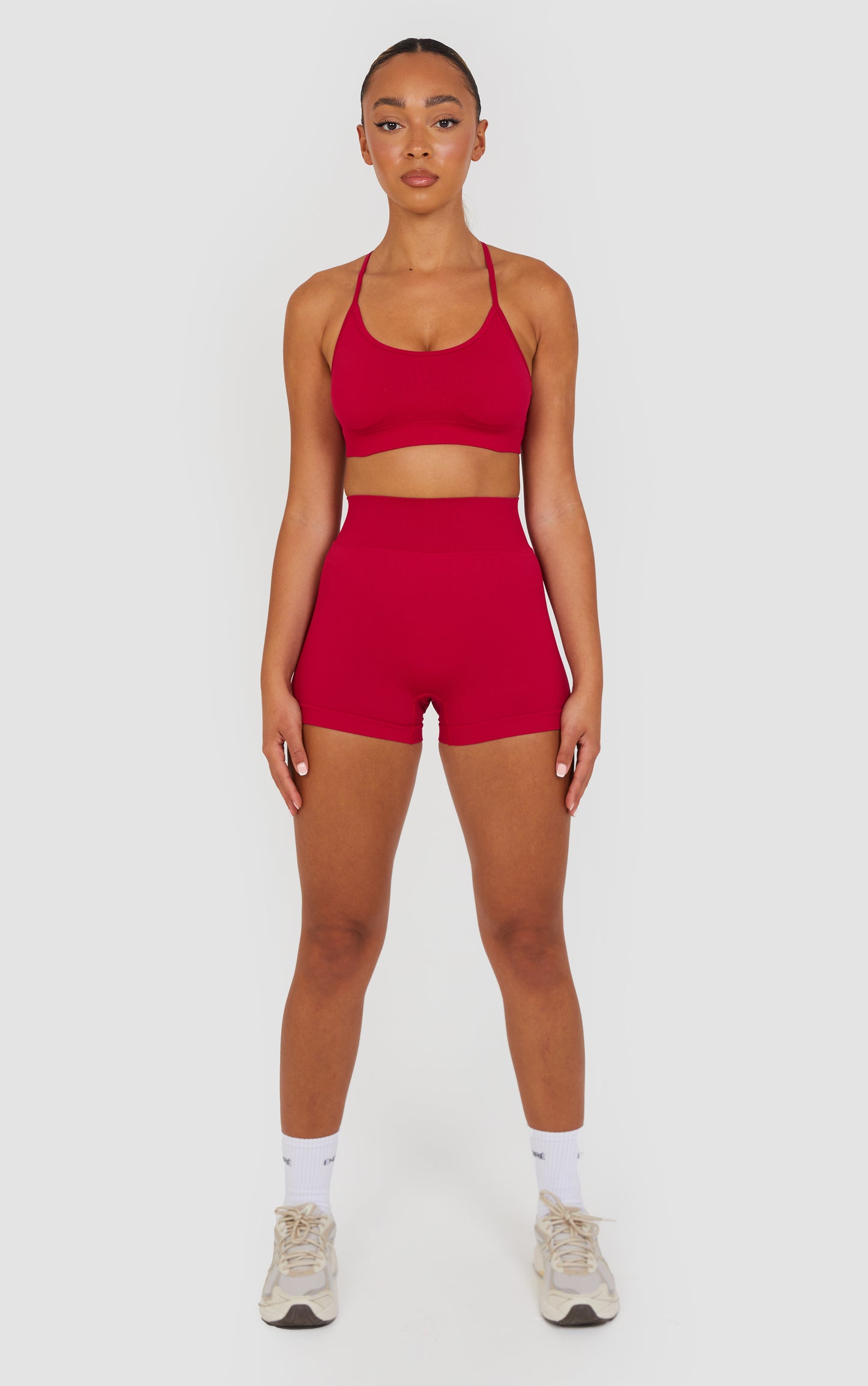 Flex Cross Strap Bra and Shorts Set - Cherry Pink