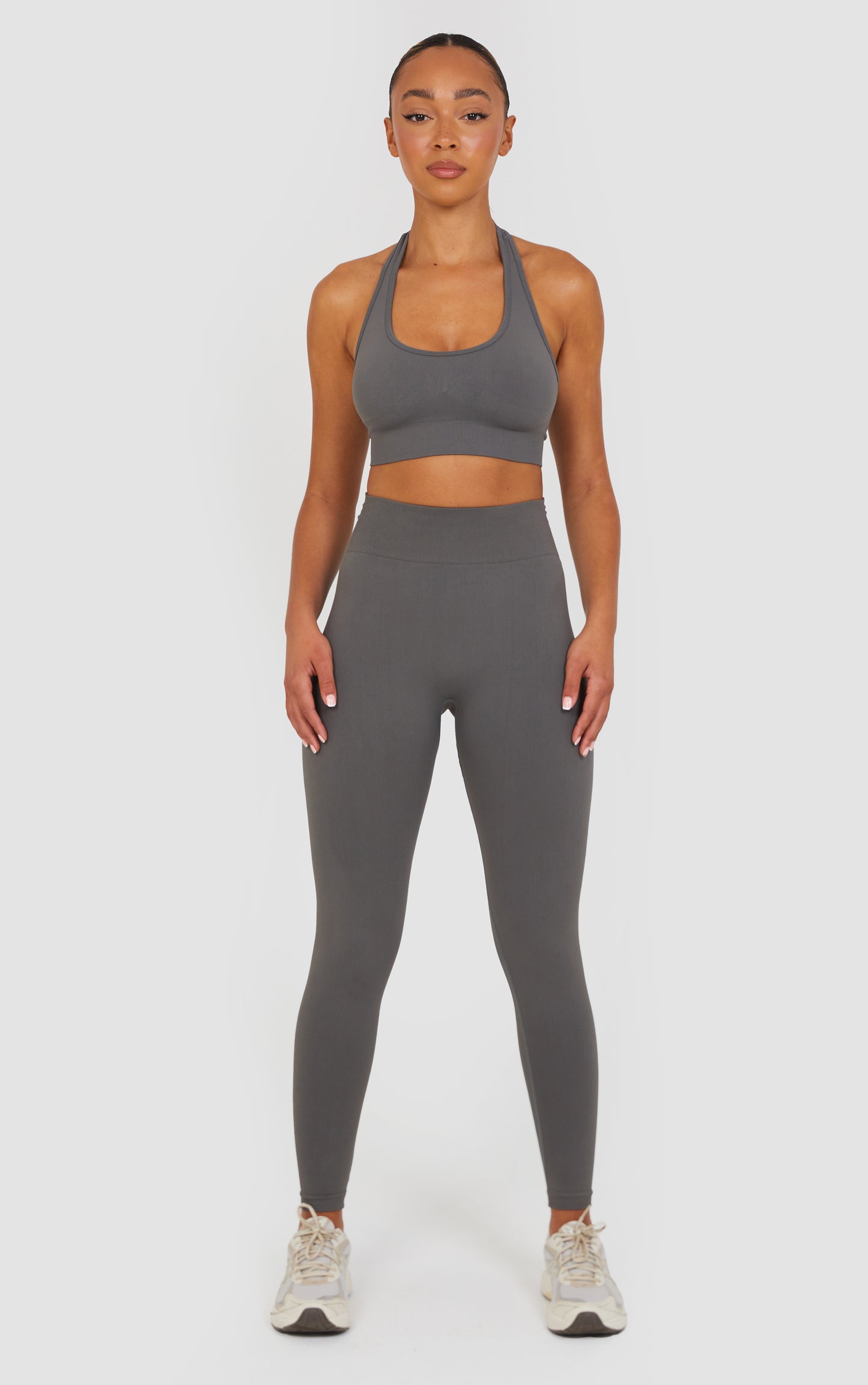 Soft Active Halter Neck Scrunch Leggings Set - Steel Grey