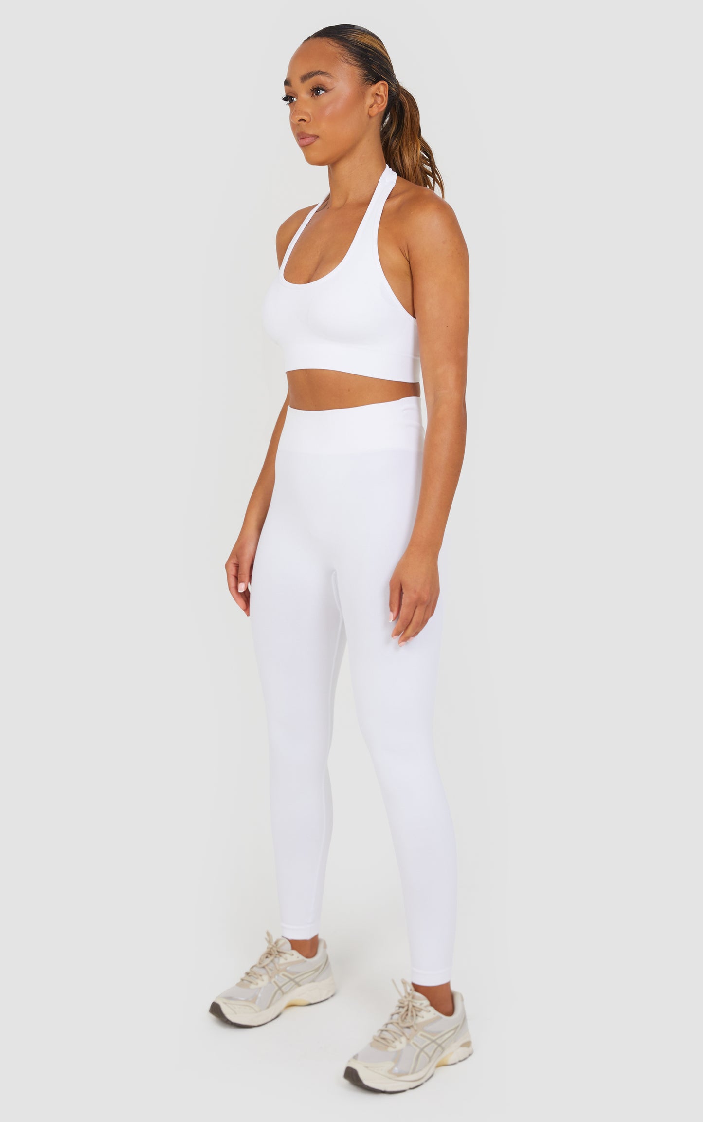 Soft Active Halter Neck Scrunch Leggings Set - White