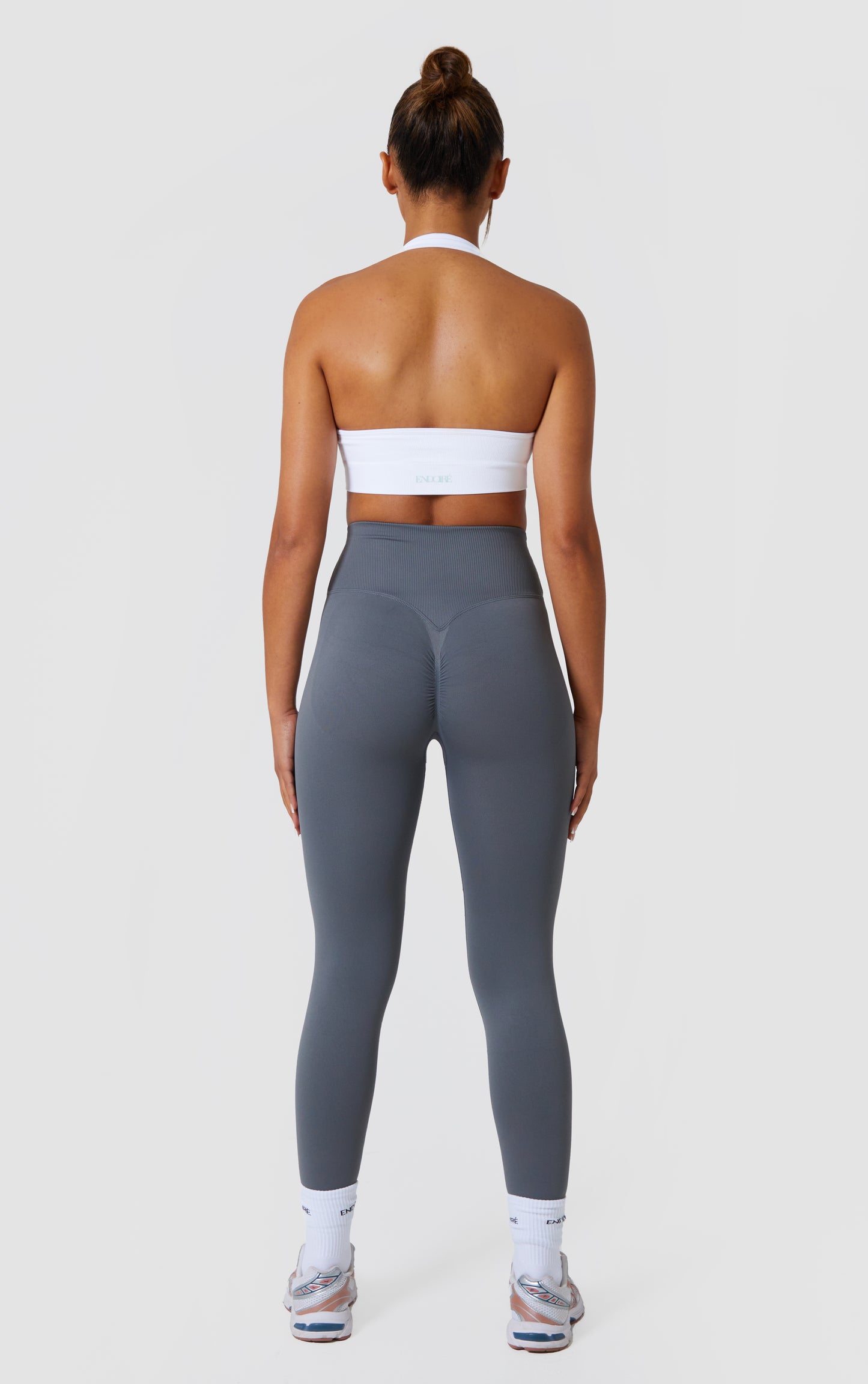 Statement Cross Waist Band Scrunch Leggings - Grey