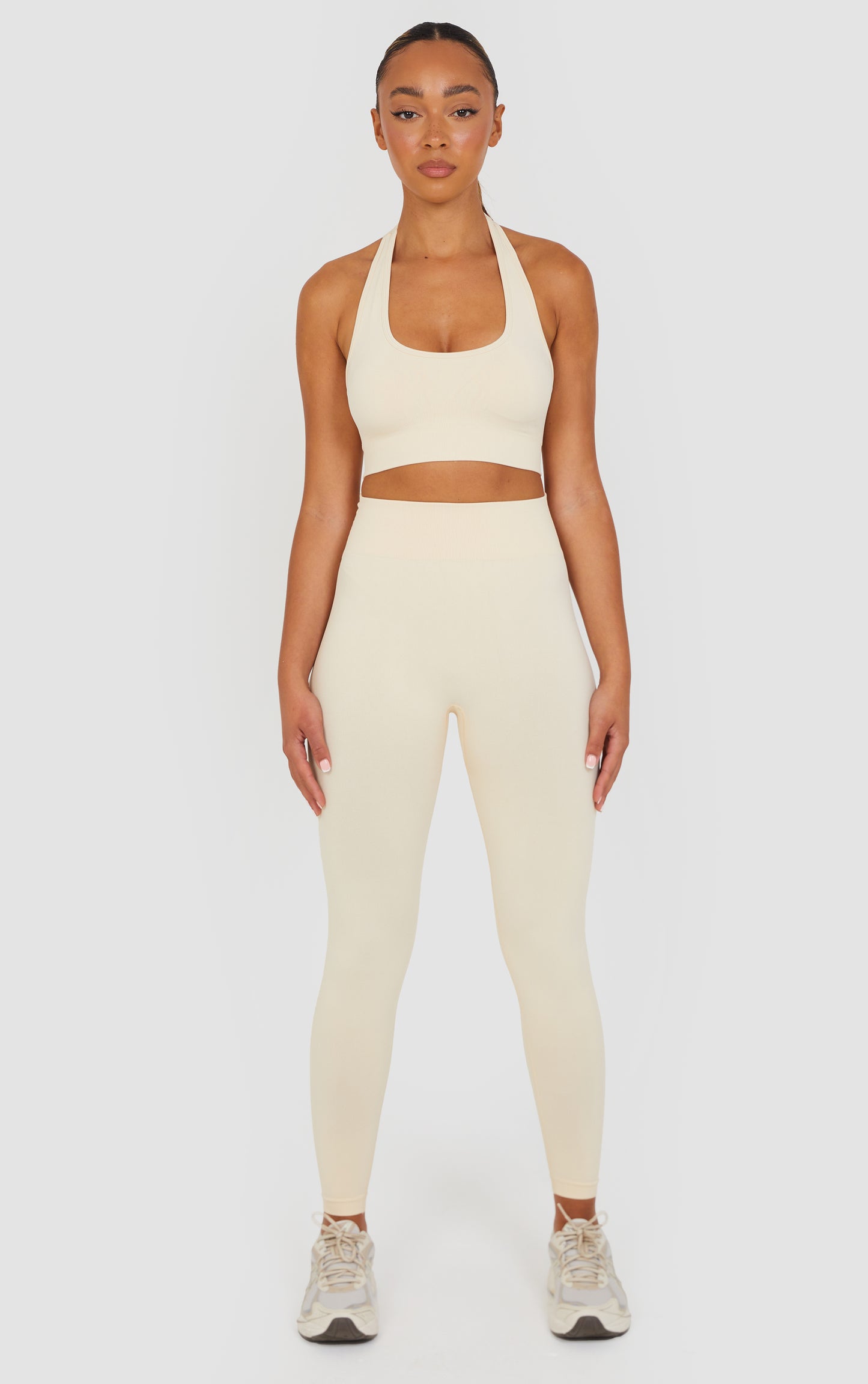 Soft Active Halter Neck Scrunch Leggings Set - Cream