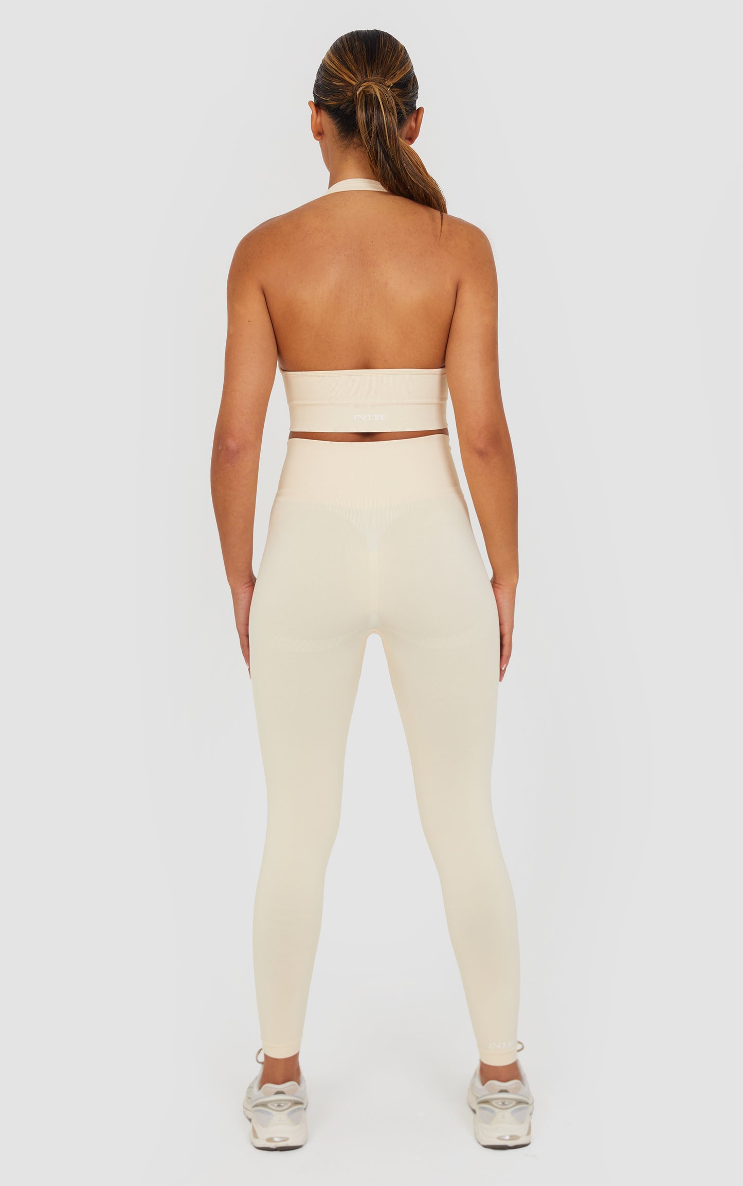 Soft Active Halter Neck Scrunch Leggings Set - Cream