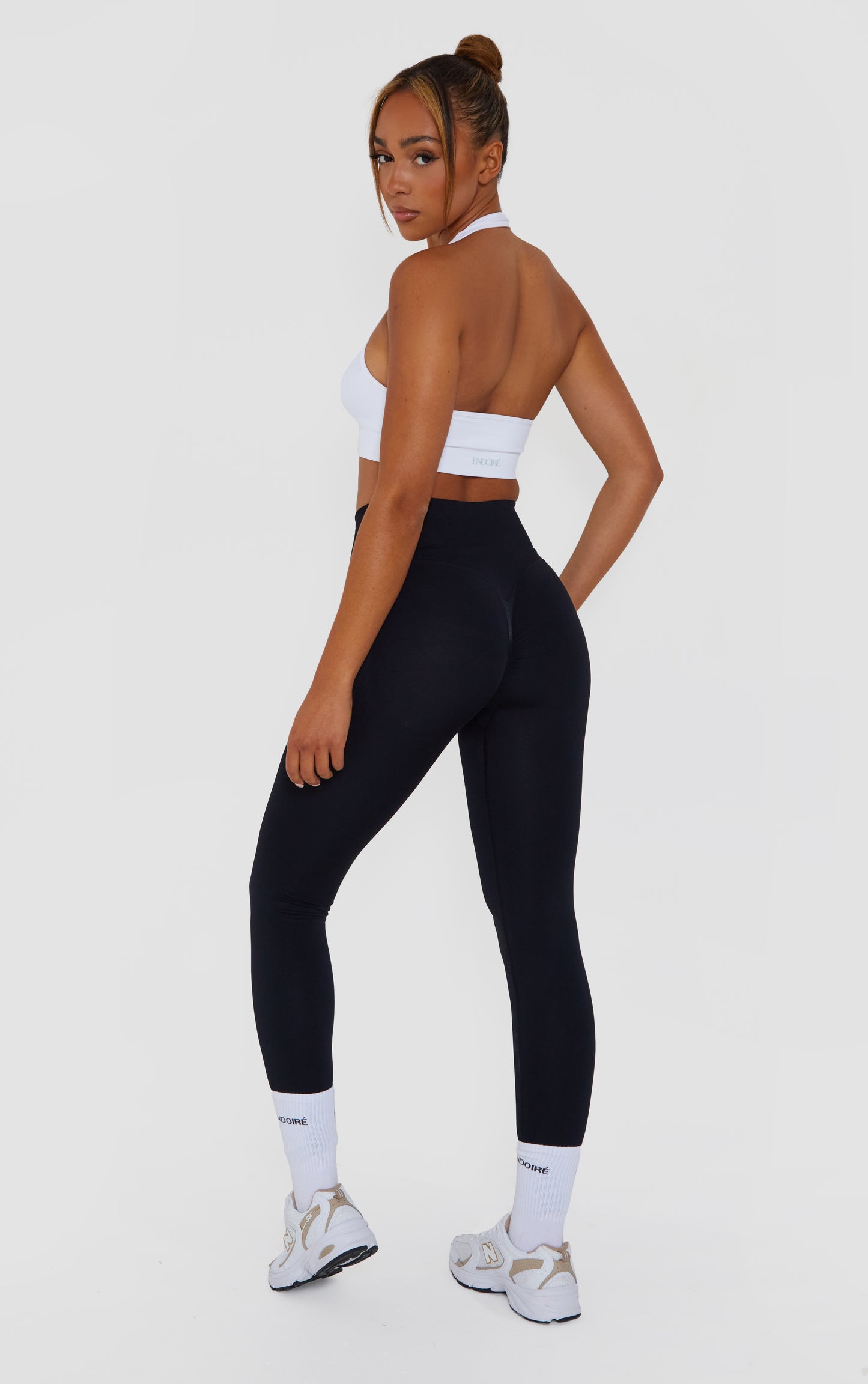 Statement Cross Waist Band Scrunch Leggings - Black