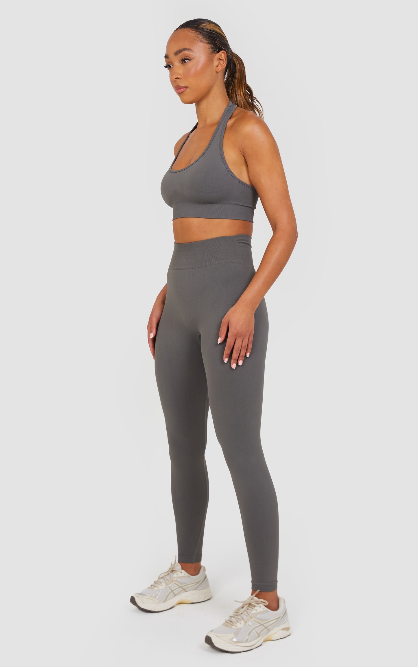 Soft Active Halter Neck Scrunch Leggings Set - Steel Grey