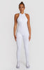 Zip Up Racer Back Scrunch Jumpsuit - White