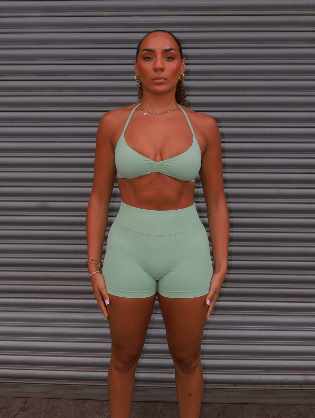 Elevate Halter Neck Strappy Bra - Pistachio