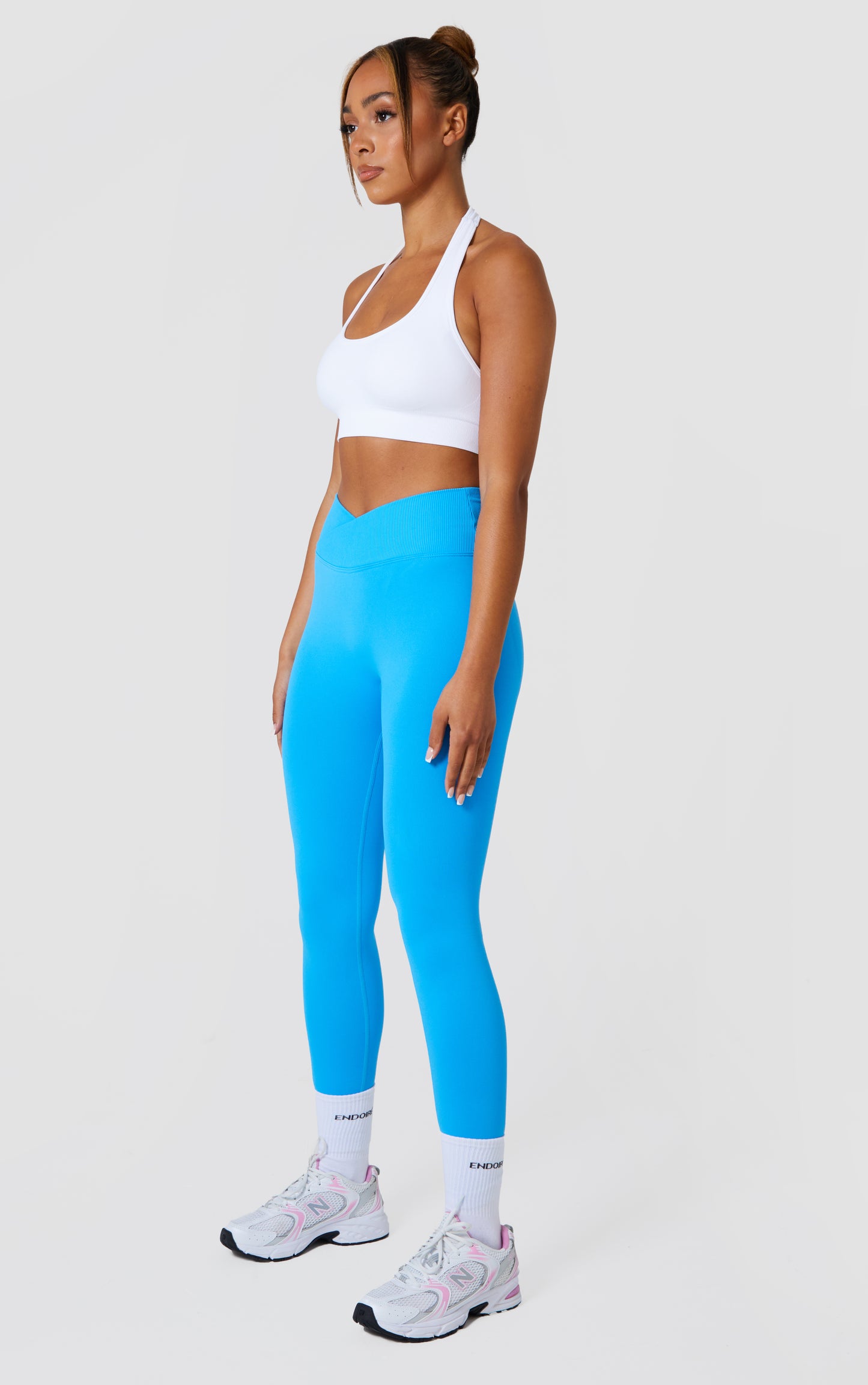 Statement Cross Waist Band Scrunch Leggings - Blue