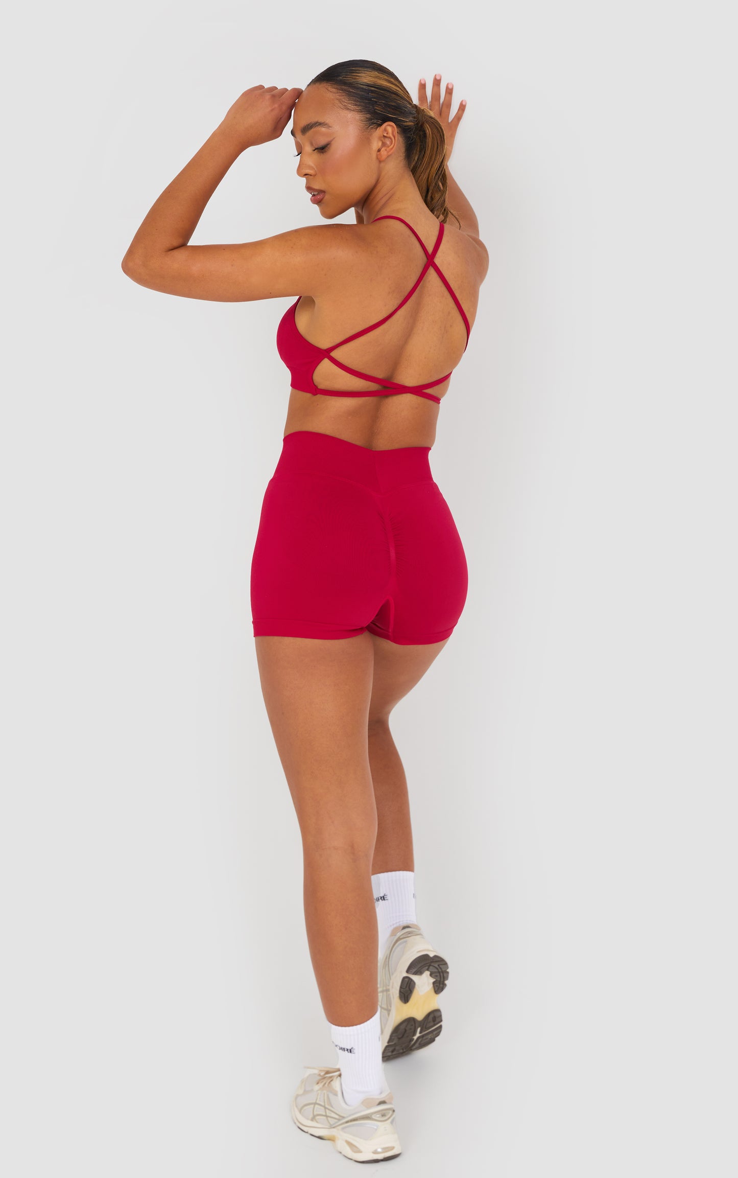 Flex Cross Strap Bra and Shorts Set - Cherry Pink