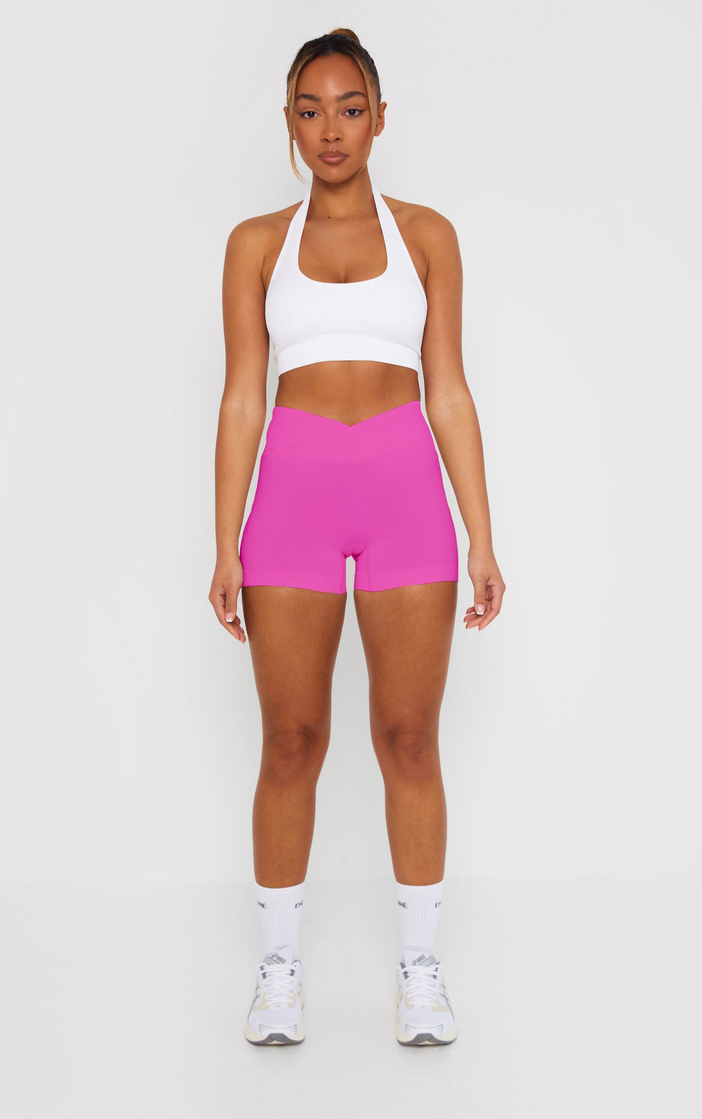 Statement Cross Waist Band Scrunch Shorts - Pink