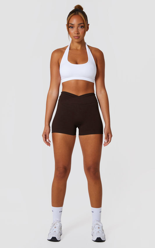 Statement Cross Waist Band Scrunch Shorts - Brown