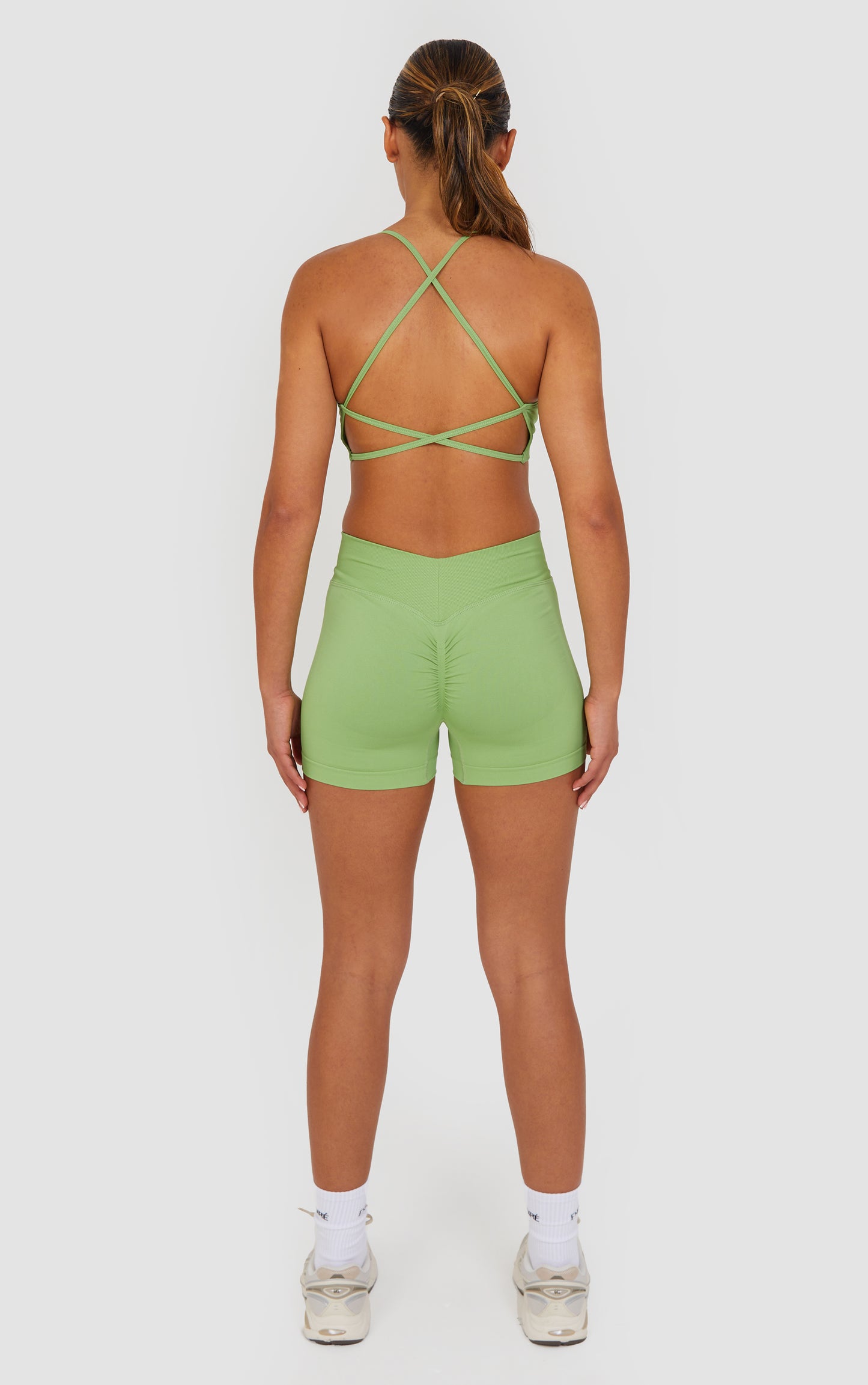 Flex Cross Strap Bra and Shorts Set - Lime Green