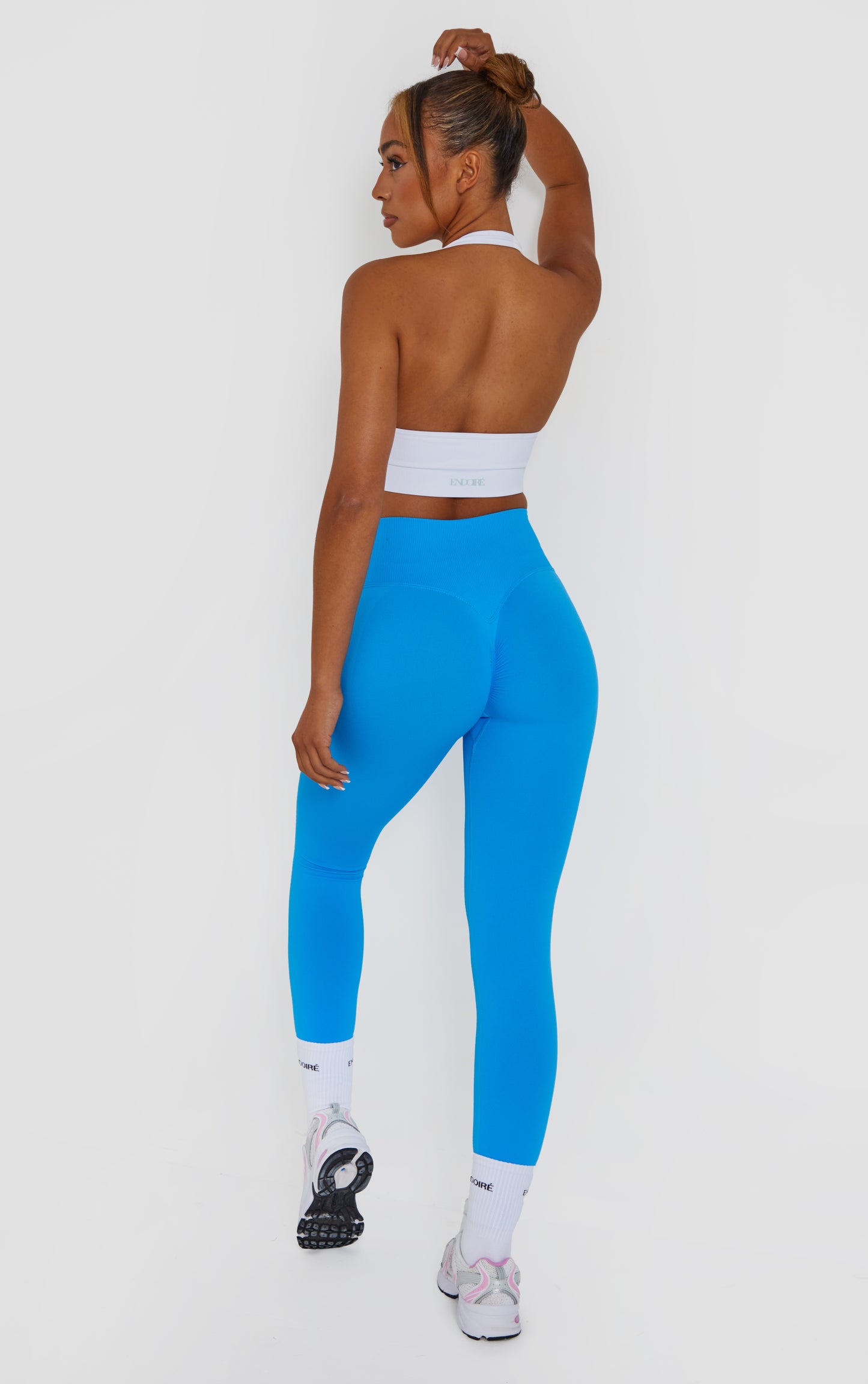 Statement Cross Waist Band Scrunch Leggings - Blue