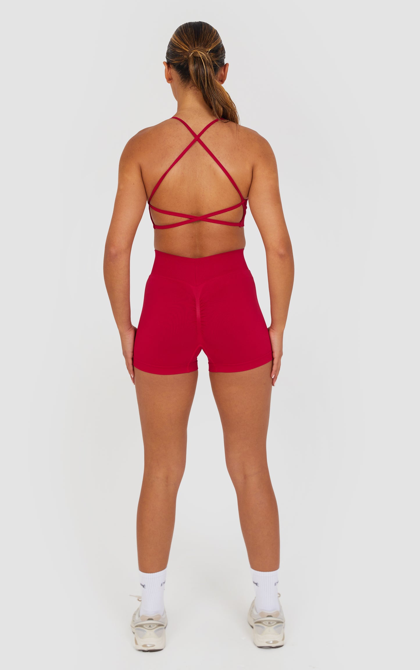 Flex Cross Strap Bra and Shorts Set - Cherry Pink