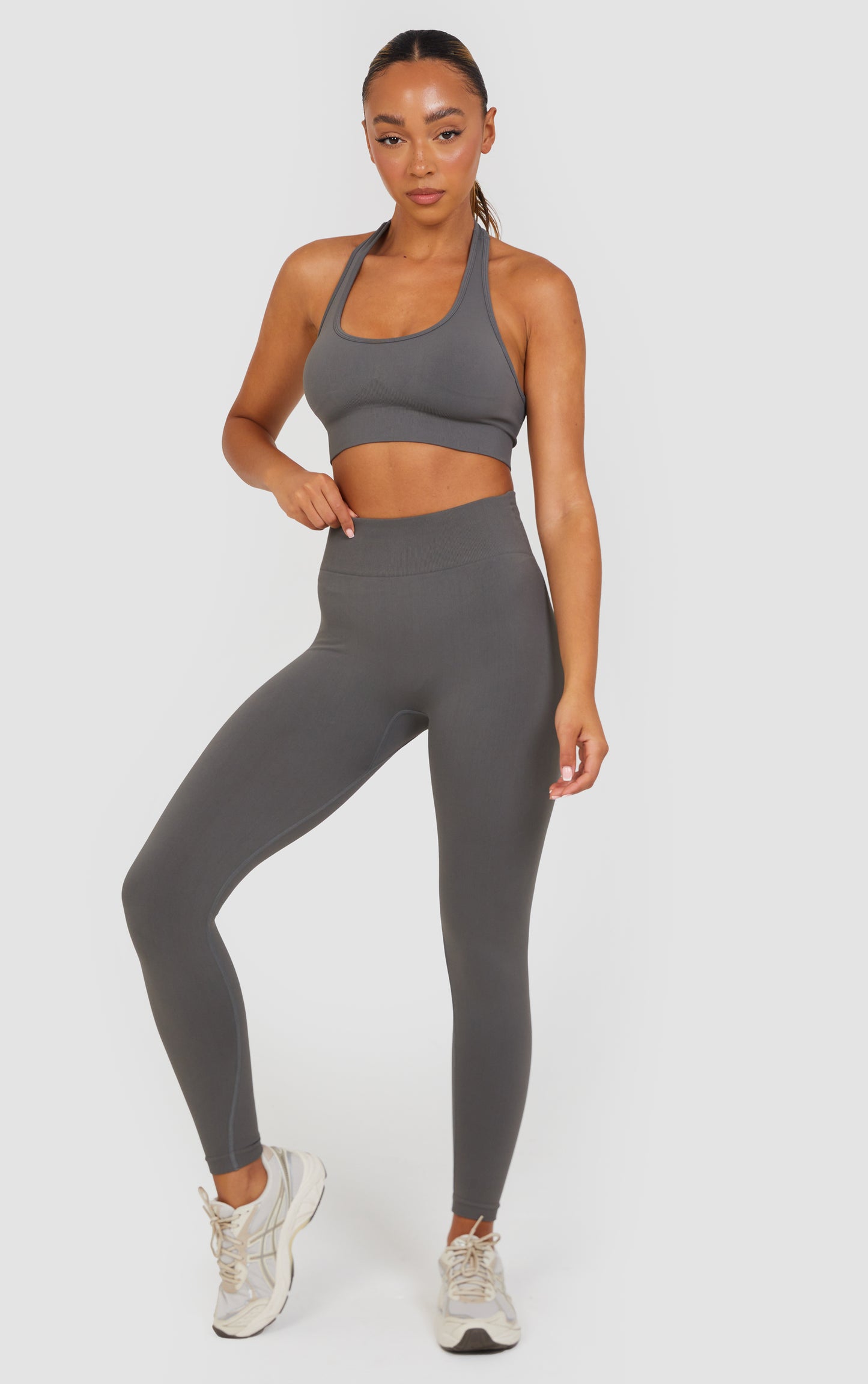 Soft Active Halter Neck Scrunch Leggings Set - Steel Grey